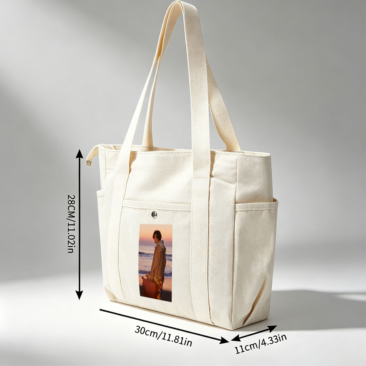Takuya Kimura on Beach at Sunset Holding Flower-Adorned Suitcase - Multi-pocket bags