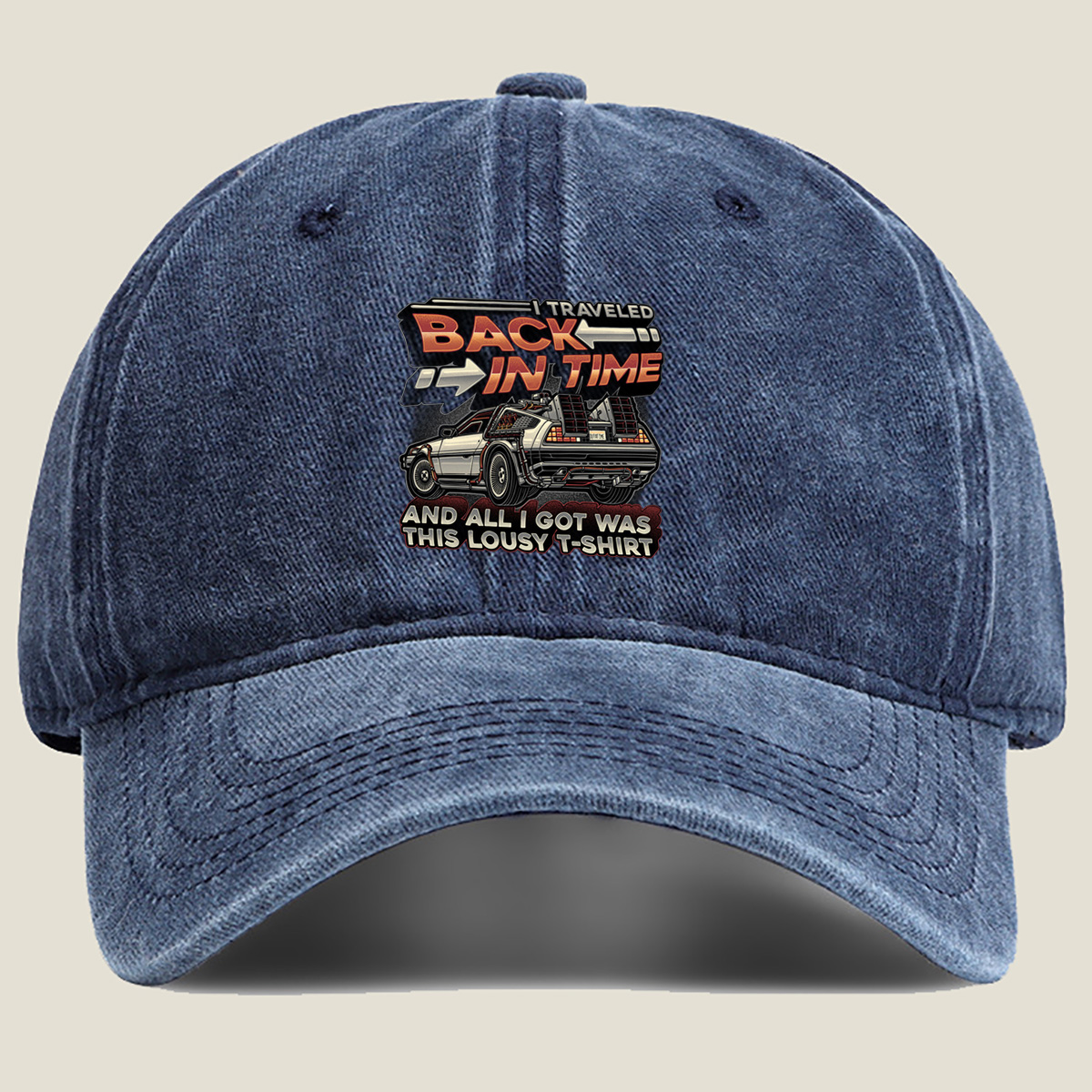 Back to the Future - DeLorean Time Machine T-Shirt - Washed Denim - Baseball Cap