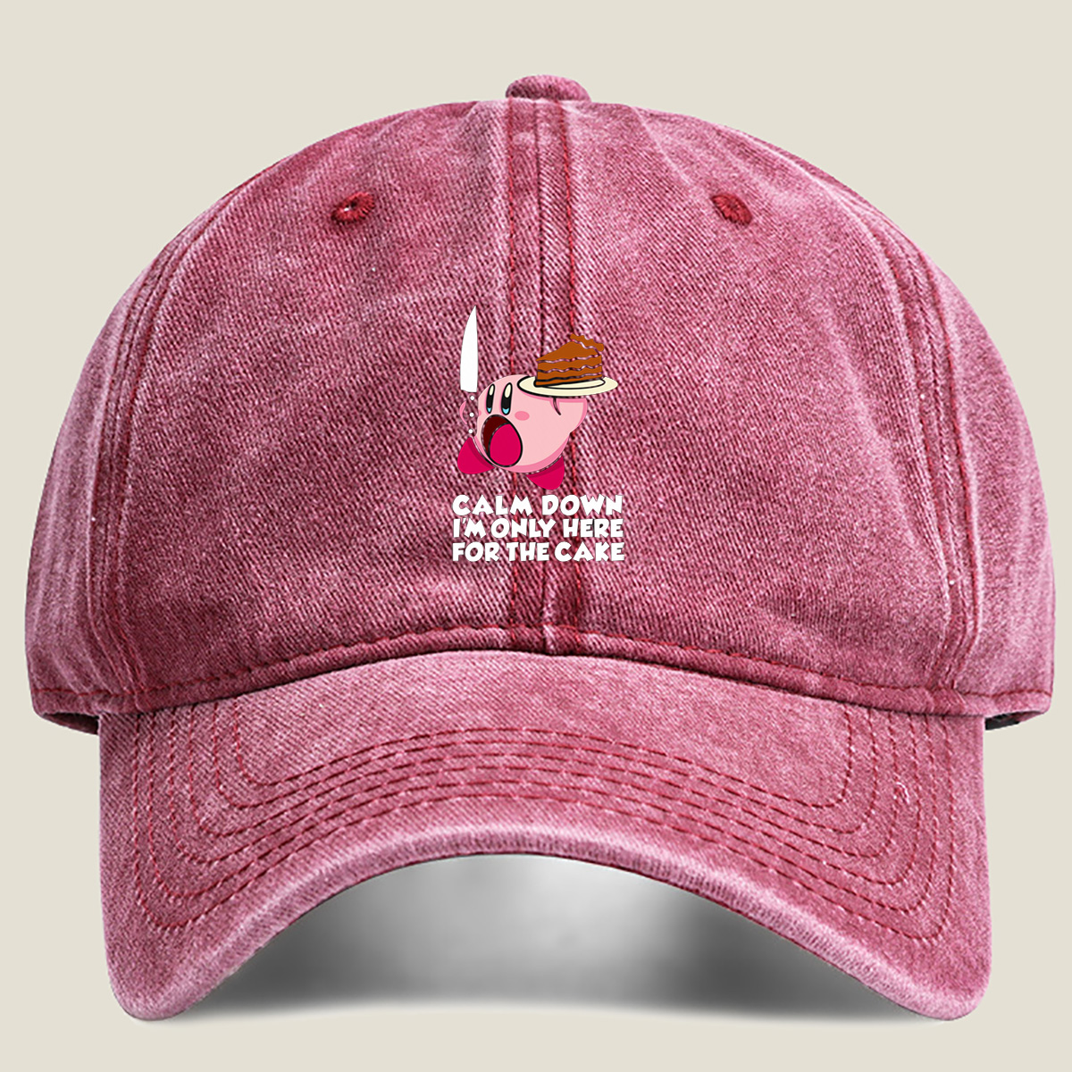 Kirby Cake Knife Humor - Washed Denim - Baseball Cap