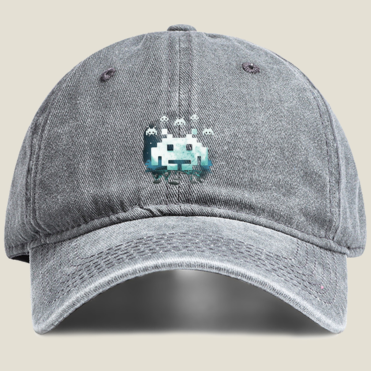 Space Invaders: Classic Aliens in Pixel Art - Washed Denim - Baseball Cap