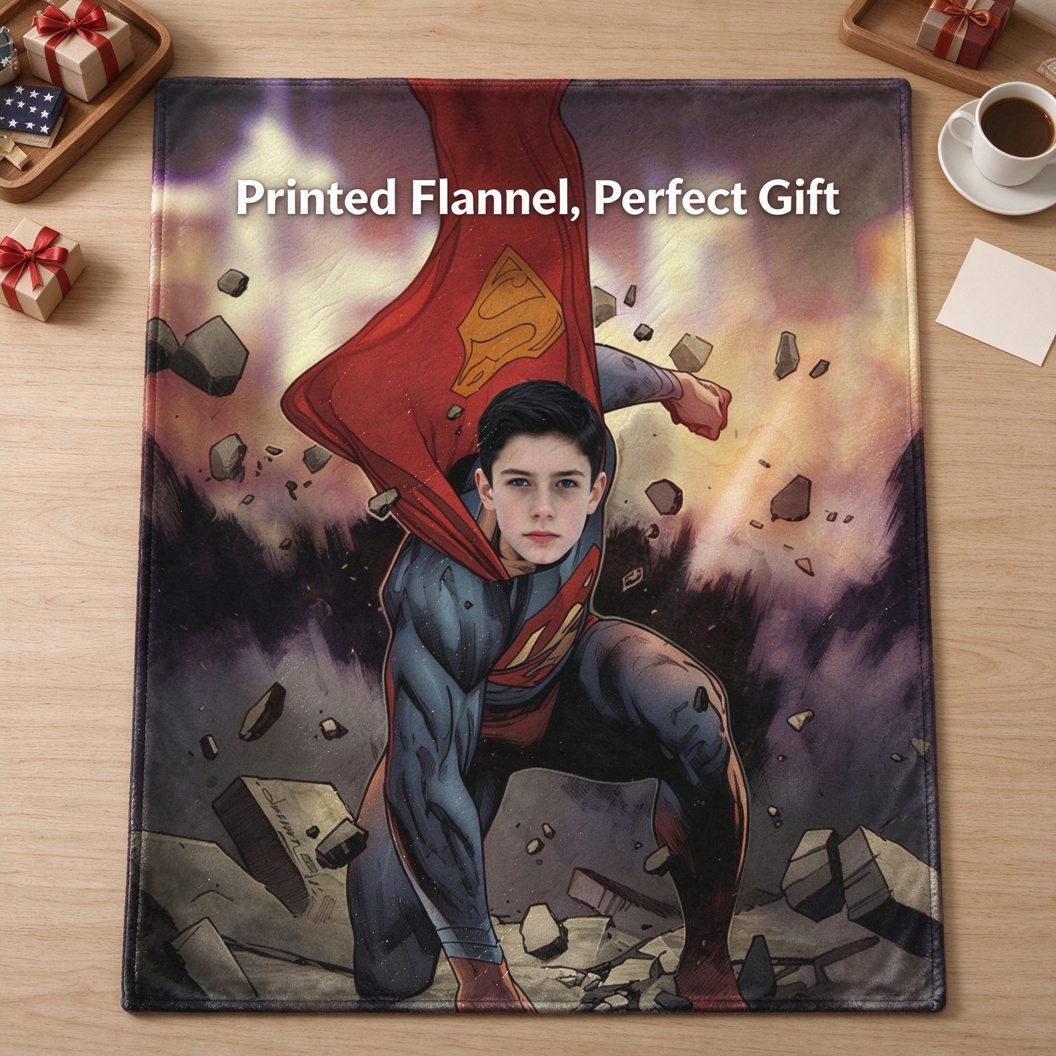 Custom Face Superhero Flannel Blanket, Personalized Photo Comic Hero Throw, Cozy Plush Gift for Bed Sofa