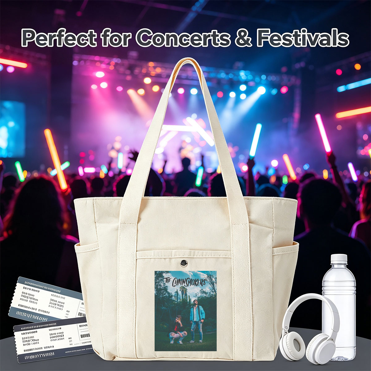 The Chainsmokers in a Lush Garden with Palm Trees and Vibrant Outfits - Multi-pocket bags
