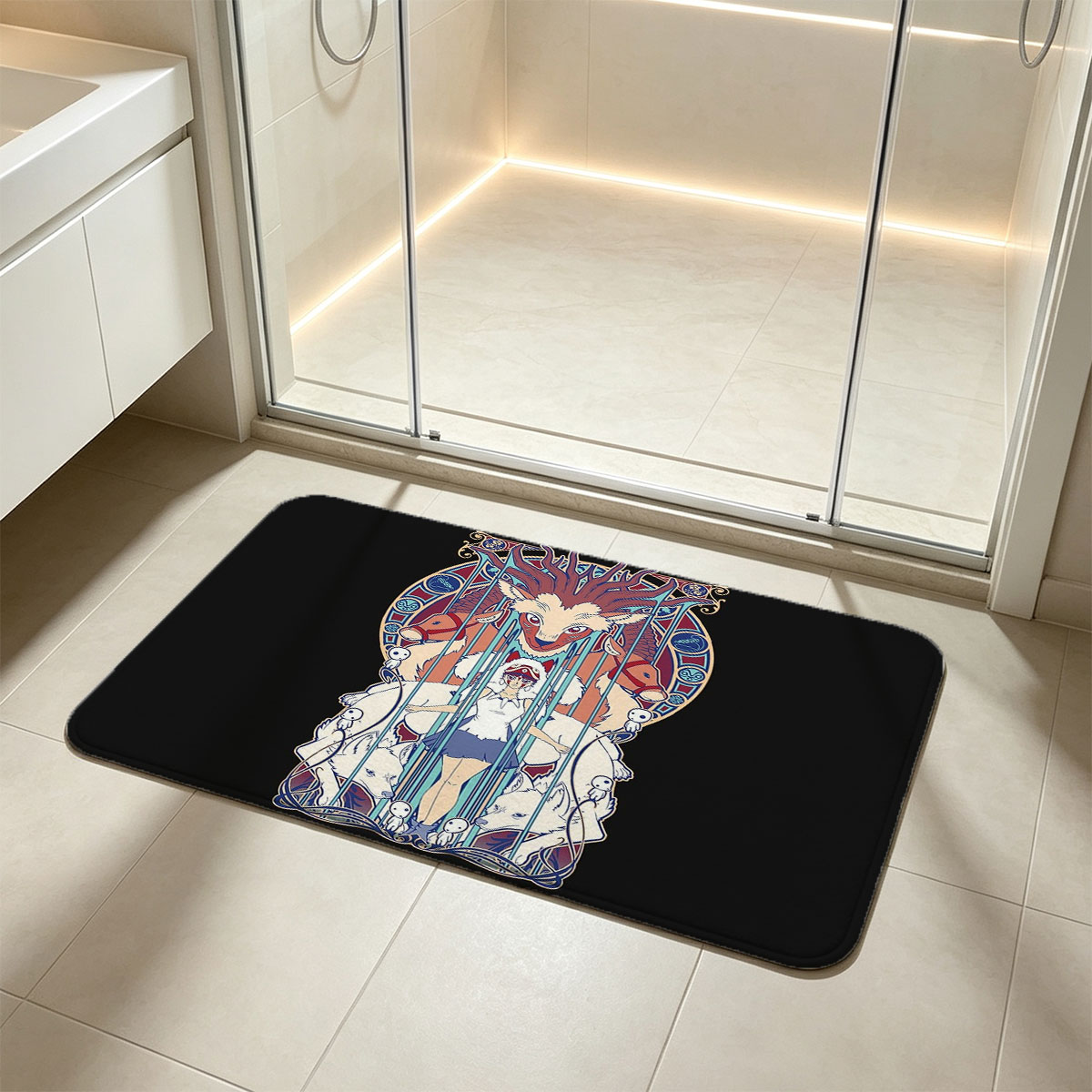 Sailor Moon and Luna in Art Nouveau Style with Mythical Creatures - Flannel floor mat