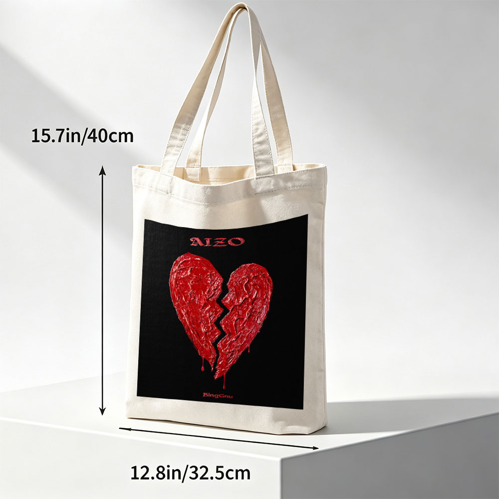 Binggnu Heartbreak Scene with Broken Red Heart on Black Background - Canvas tote bags