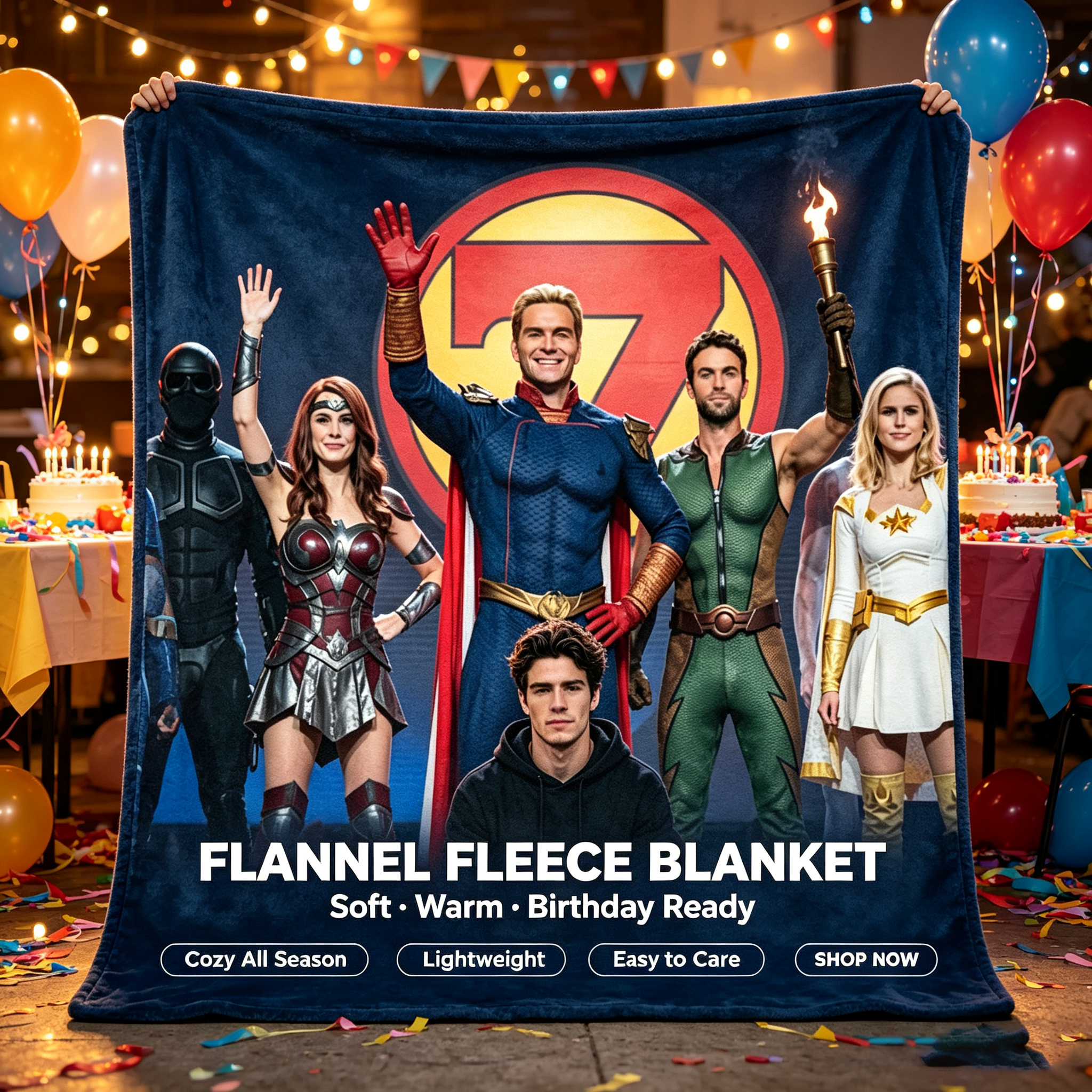 Custom Face Blanket The Boys Season 4 Superhero Team Flannel Blanket Perfect for Fans and Cosplay Enthusiasts Gift or Giveaway Idea
