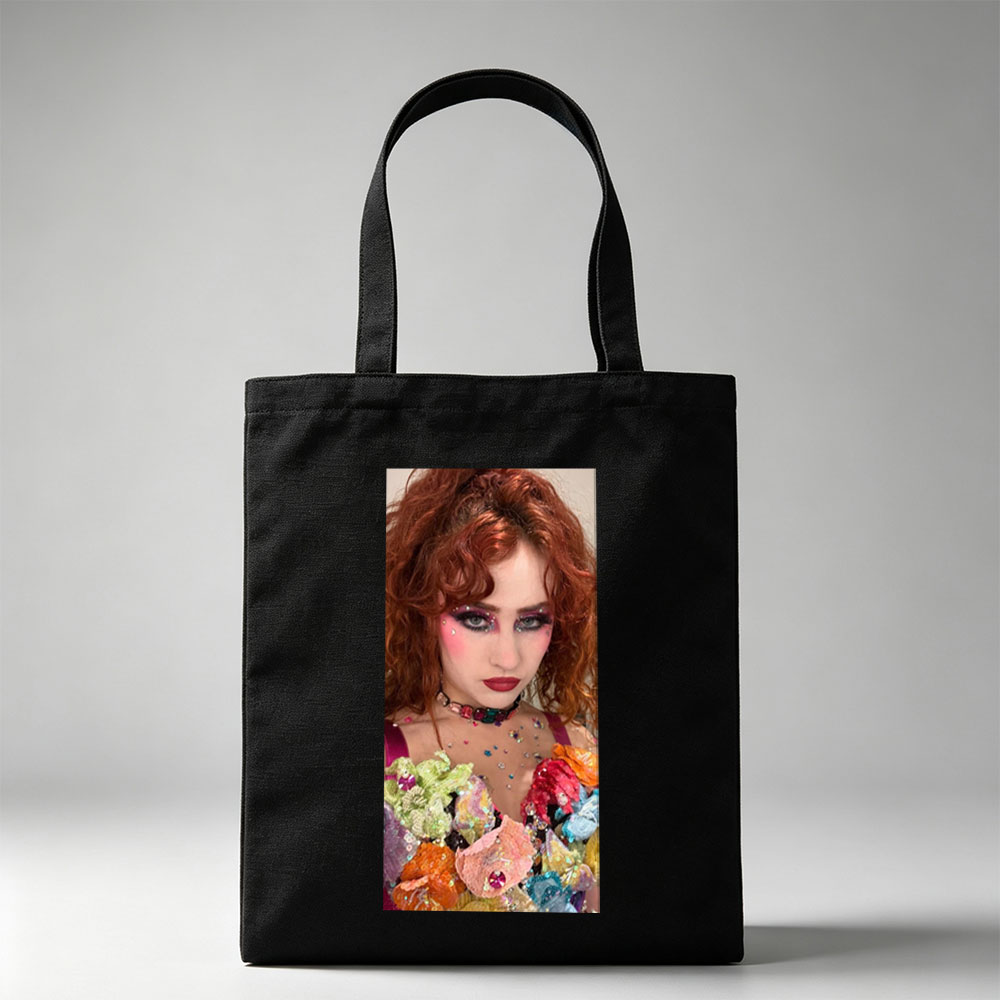 Chloe Lukasiak in a Vibrant Fashion Scene Featuring Colorful Floral Outfit and Dramatic Makeup - Canvas tote bags