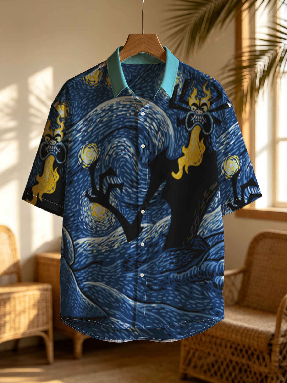 Samurai vs. Fiery Spider in Starry Night Landscape -  Shirt