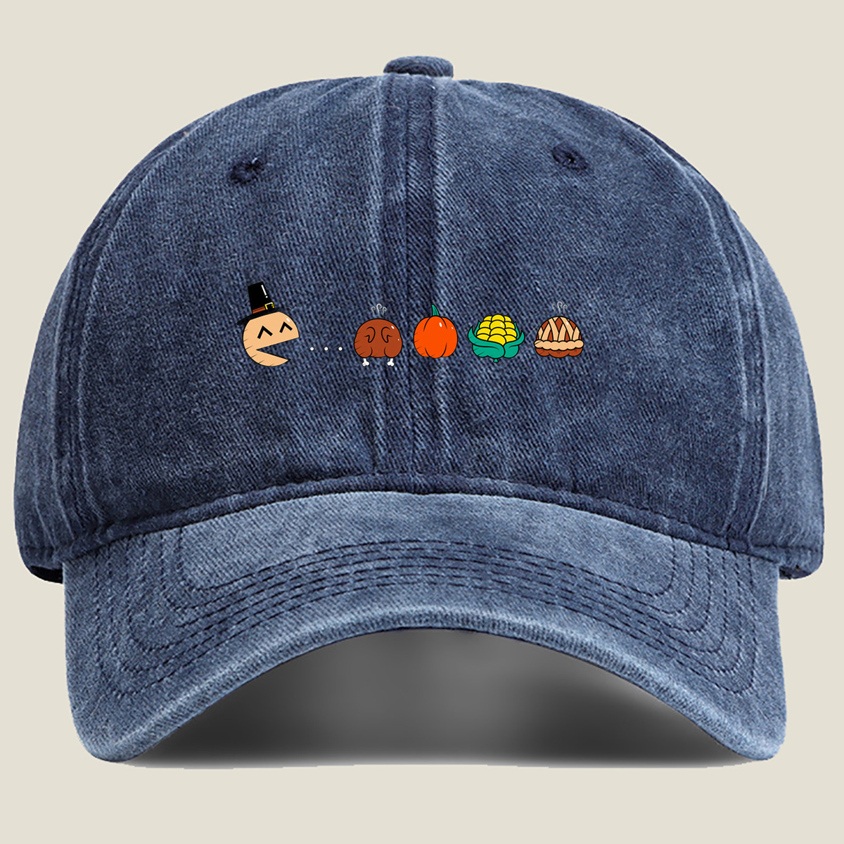 Pac-Man Thanksgiving Feast - Washed Denim - Baseball Cap