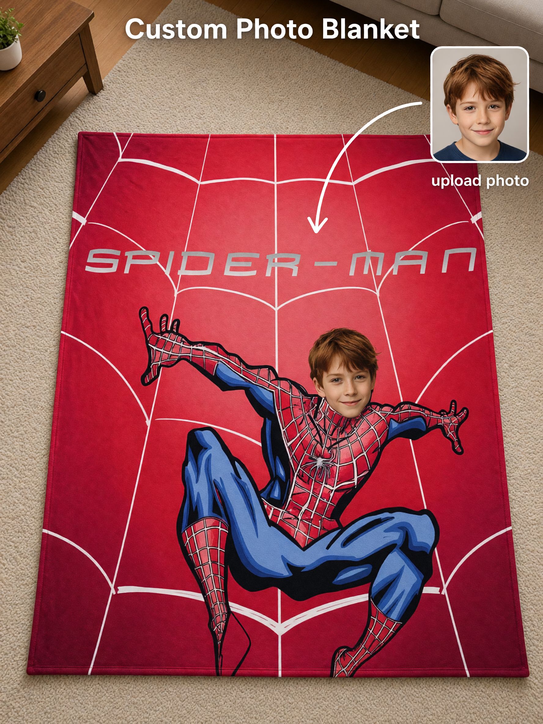 Custom Photo Face Superhero Flannel Blanket, Ultra-Soft Anti-Pilling Fleece Throw, Ideal Personalized Gift for Kids