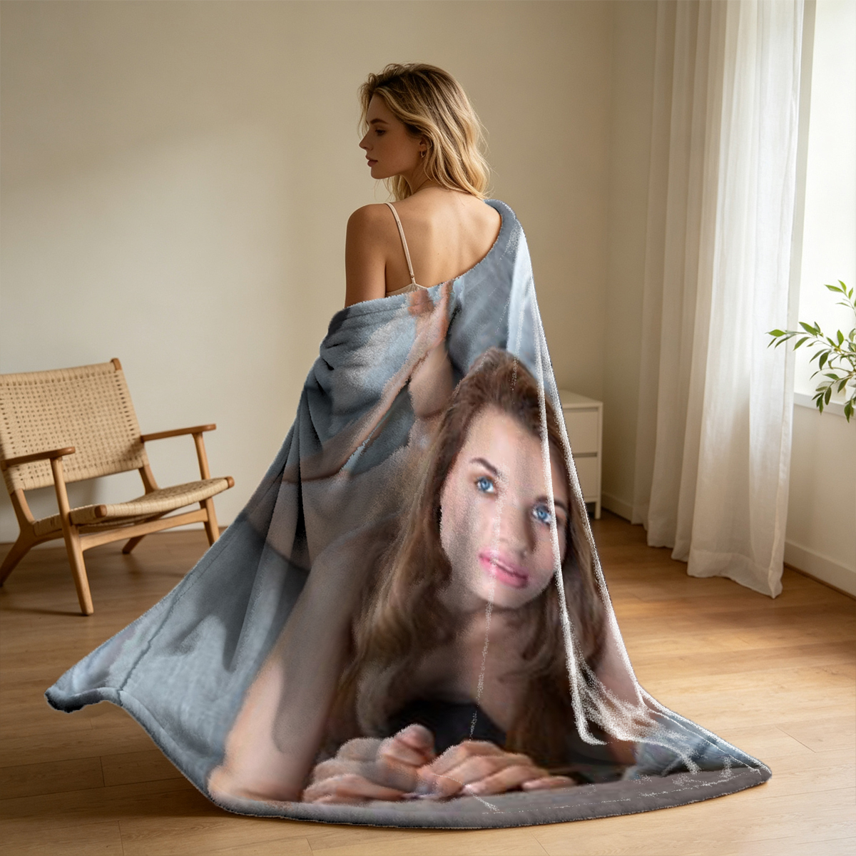 Nude Blonde Crawling in Grass - Blanket