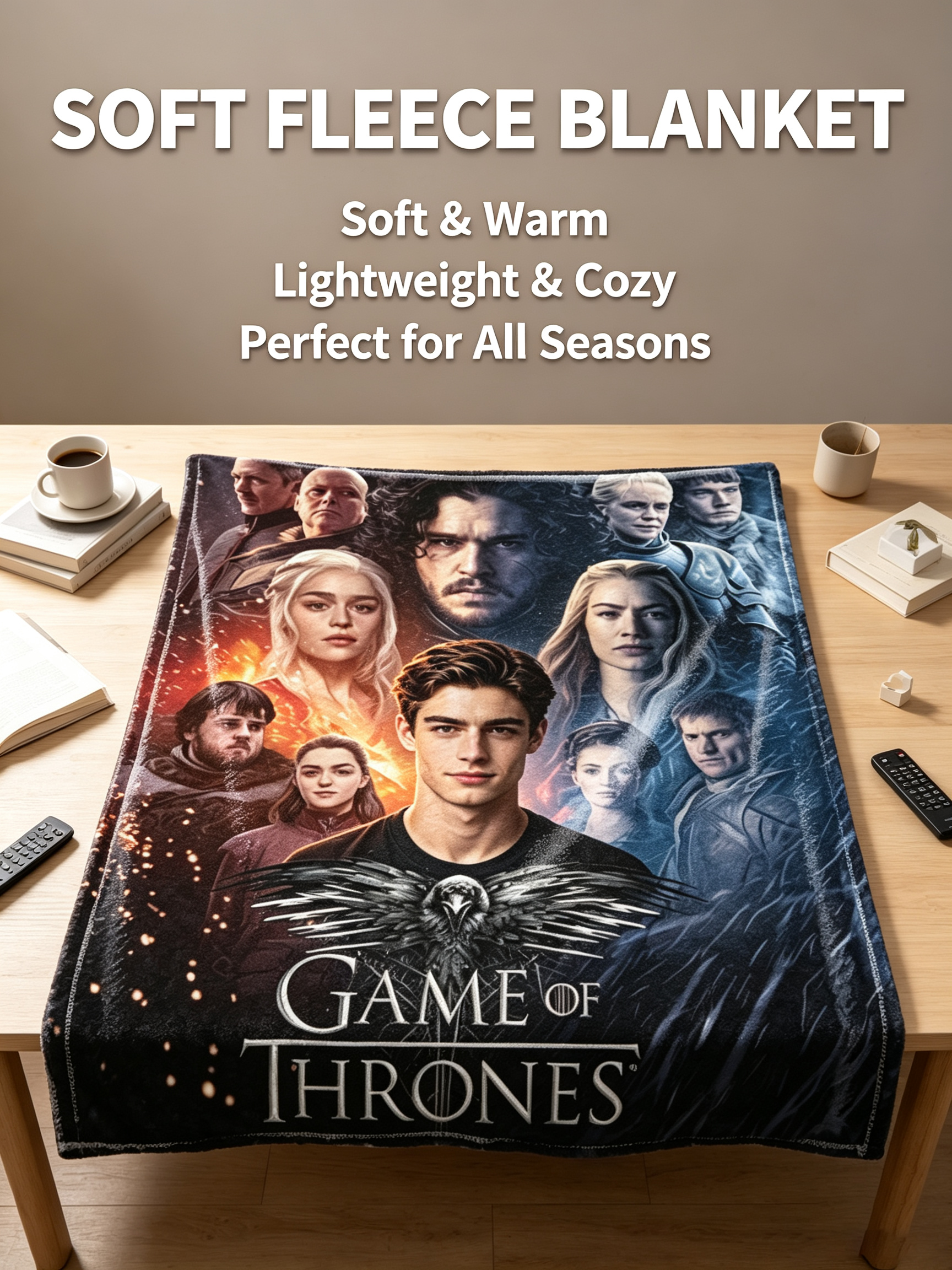 Custom Face Blanket Game of Thrones Flannel Blanket for Couch, Bed, or Travel - Perfect Gift or Giveaway for Fans