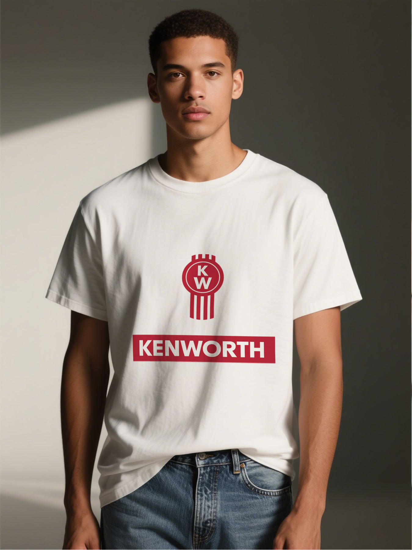 Men's Kenworth Logo Print T-Shirt Red and White Graphic Design Casual Round Neck Lightweight Breathable Summer Short Sleeve Tee for Truck Enthusiasts and Drivers