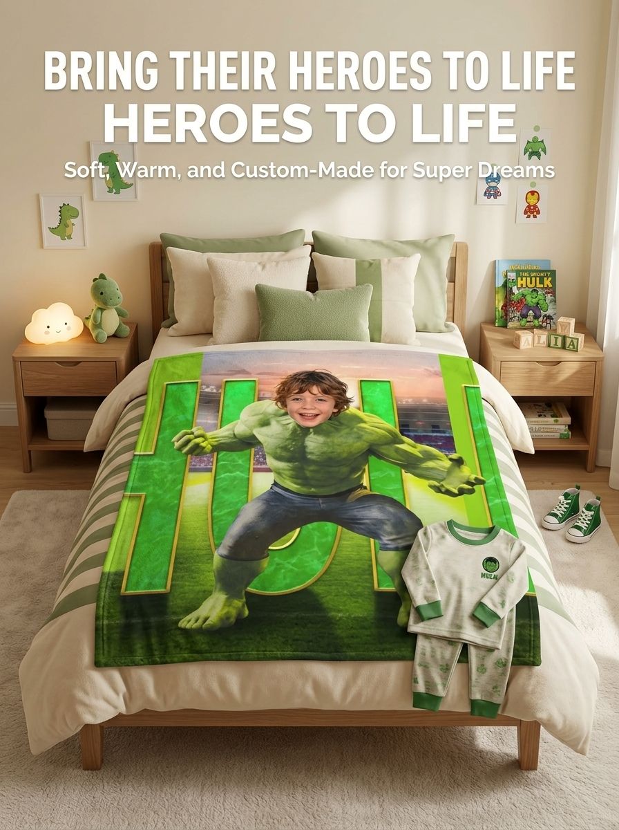Custom Face Superhero Blanket Personalized Photo Flannel Throw for Kids and Adults Ultra Soft Cozy Gift