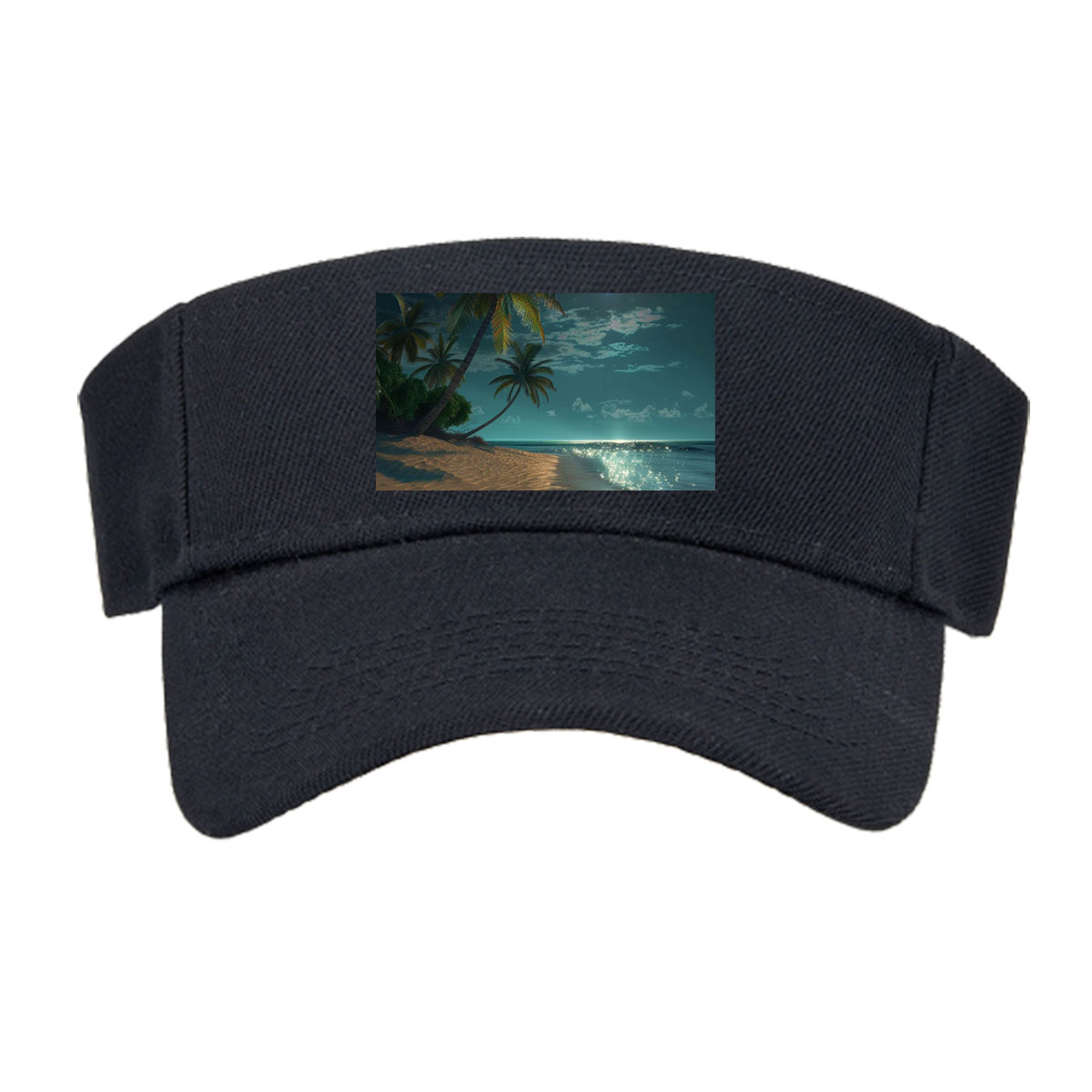 Moonlit Tropical Beach with Palm Trees and Shimmering Water -  Visor cap