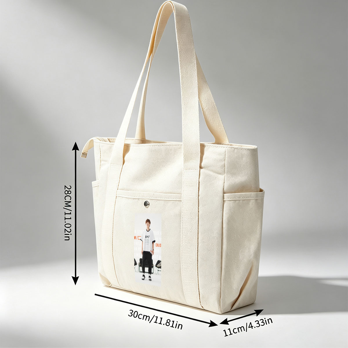 Jinwoo Park in Fashion Show - Wearing White Graphic Tee and Black Cargo Pants with Sneakers - Multi-pocket bags