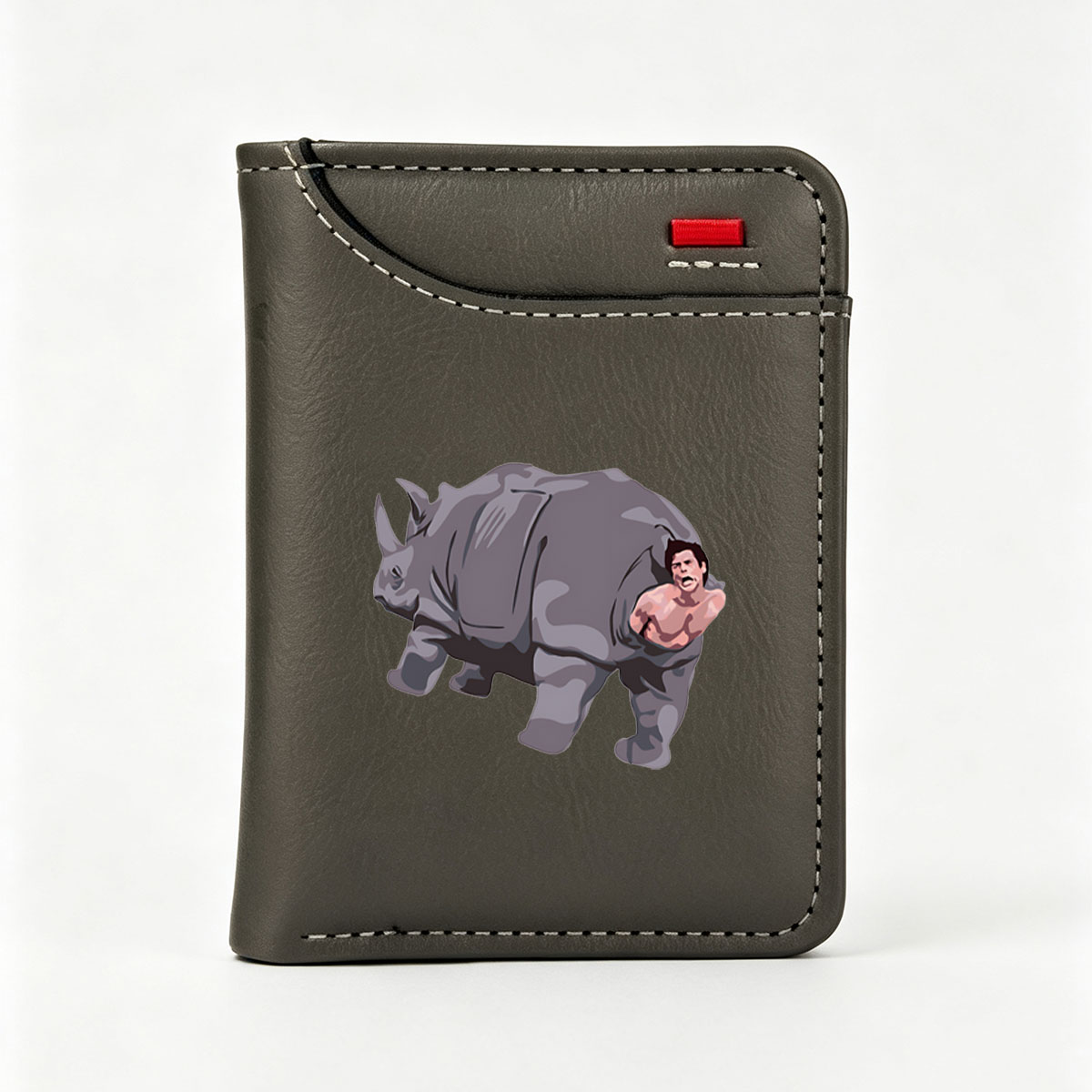 Man Emerging from Rhino's Back - Vertical Style Wallet
