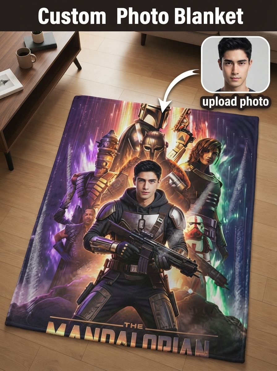 Custom Photo Face Blanket Personalized Sci-Fi Warrior Flannel Throw Ultra Soft Anti-Pilling Cozy Bed Couch Keepsake Gift