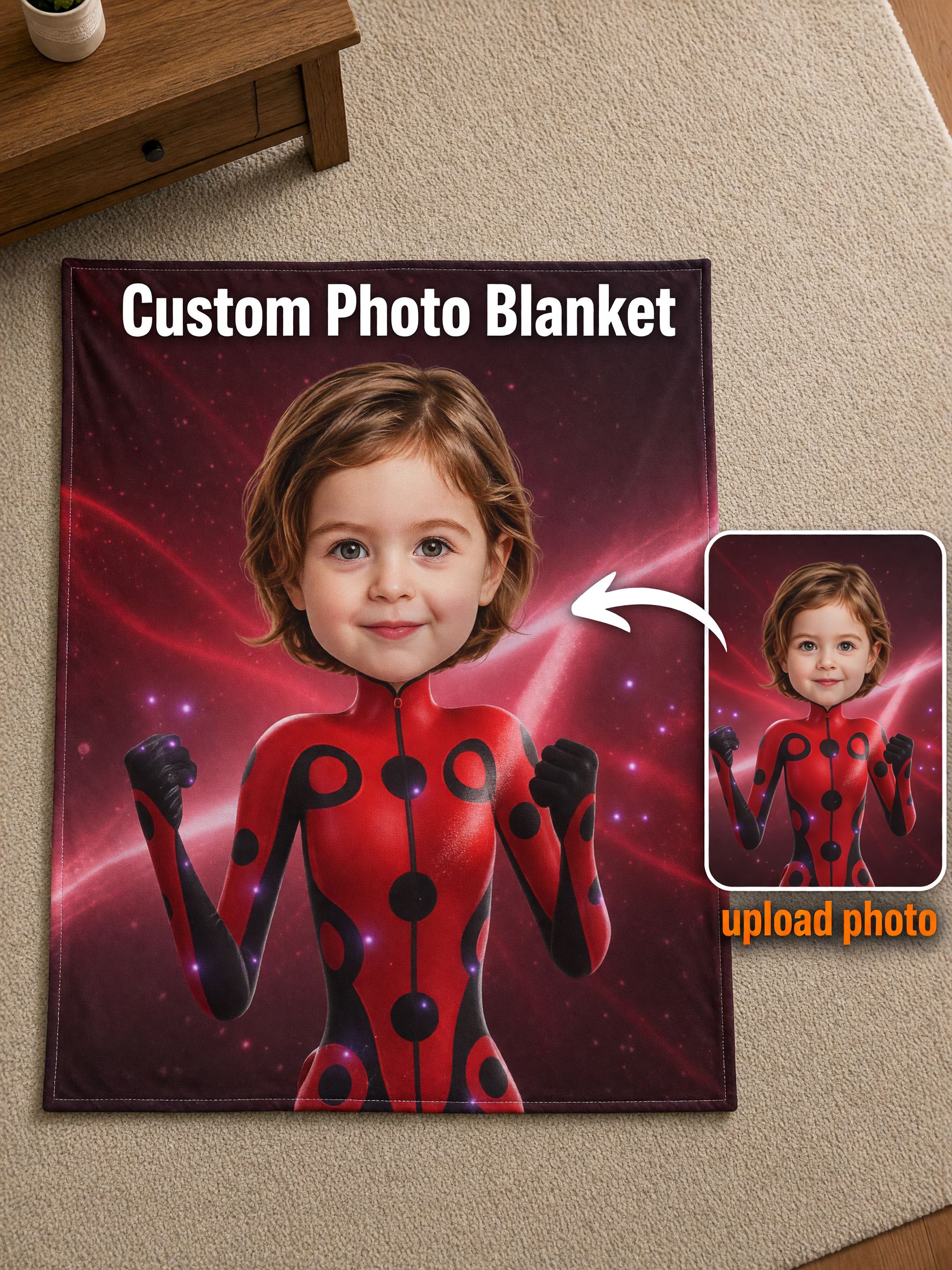 Custom Photo Blanket with Superhero Body, Personalized Face Flannel Fleece Throw, Ideal Cozy Gift for Kids and Family