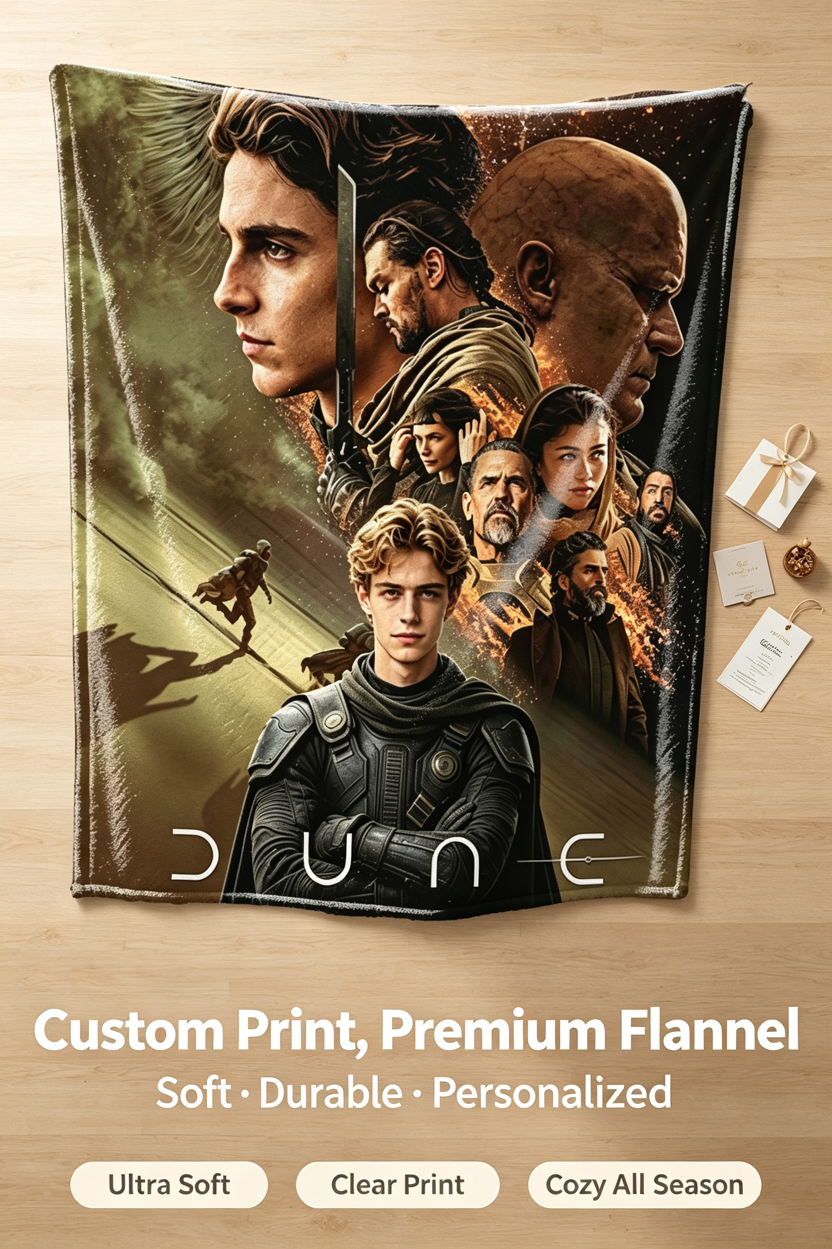 Custom Face Blanket Dune Movie Characters Flannel Blanket Perfect for Fans of Sci-Fi Films Cozy Bedding Gift for Men Women and Teens