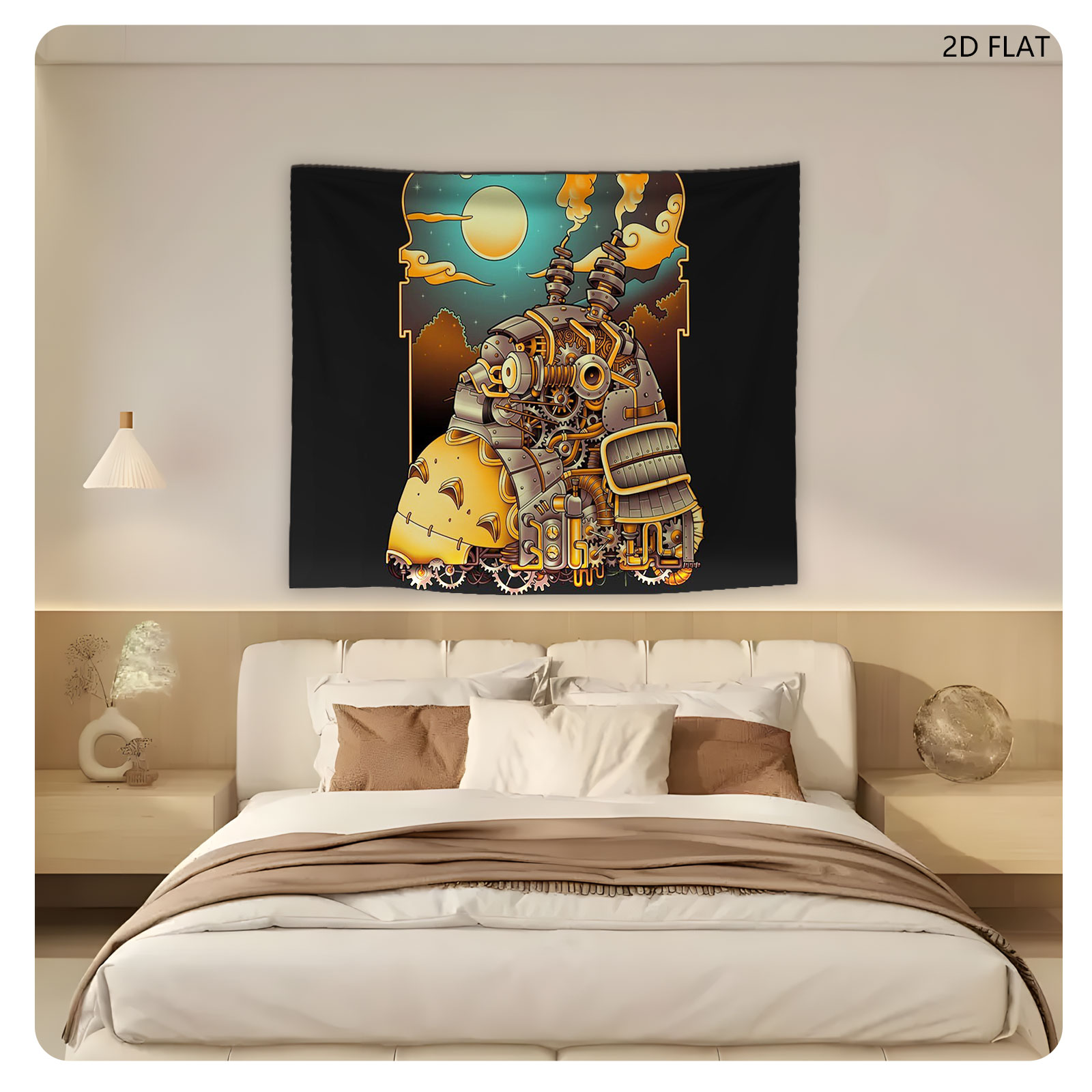 Steampunk Samurai Robot Under Moonlit Sky - Tapestry
