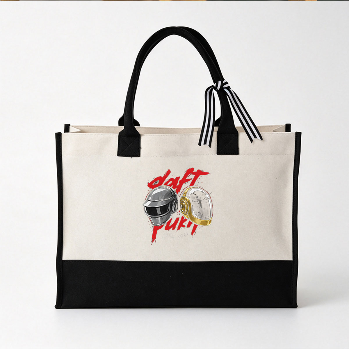 Daft Punk 1993-2021: Iconic Helmet Duo Tribute - Canvas patchwork gift tote bag