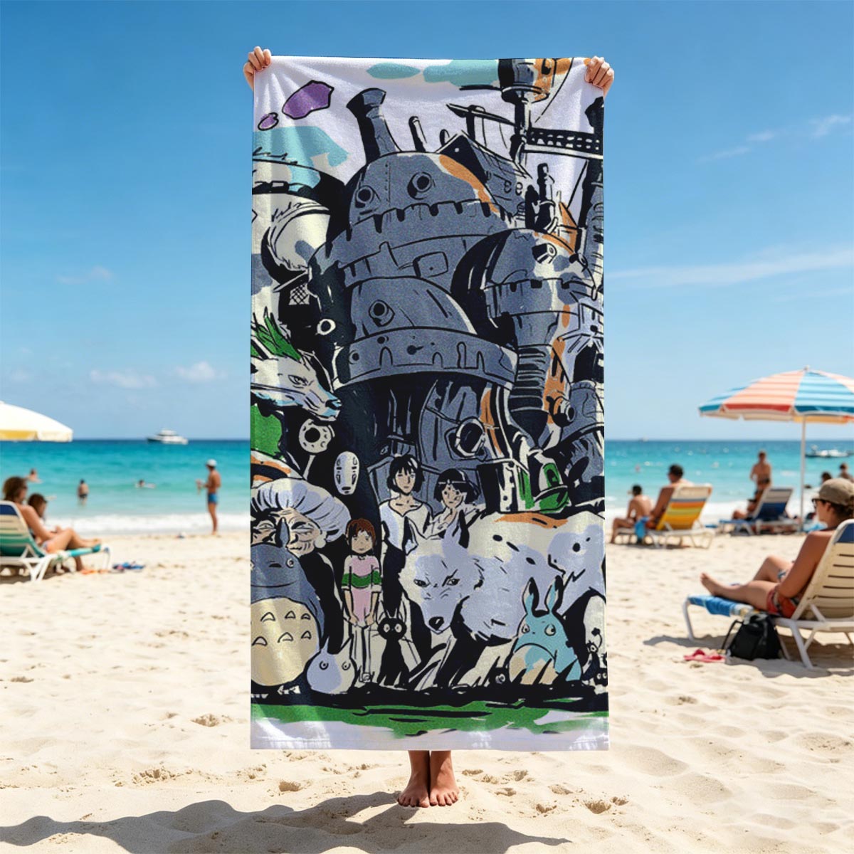 Studio Ghibli Characters and the Moving Castle Ensemble - Beach towels