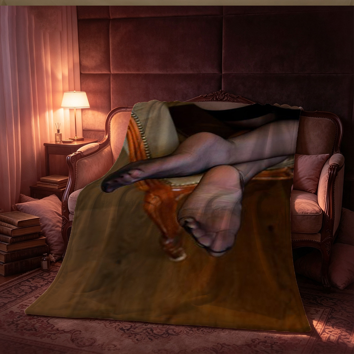 Yua Mikami - Topless in Open Shirt by Window - Blanket