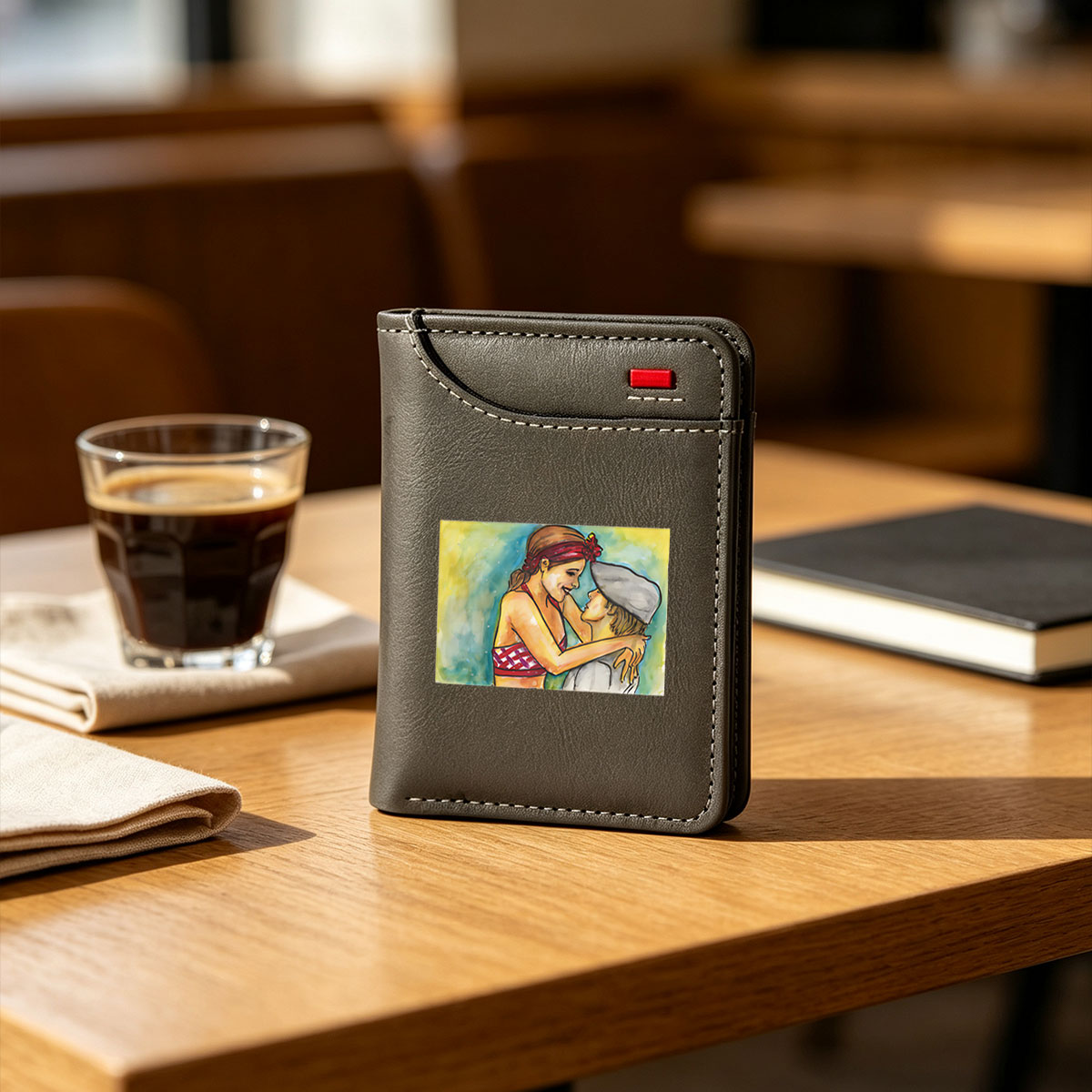Two Women Embracing in a Colorful Hug - Vertical Style Wallet