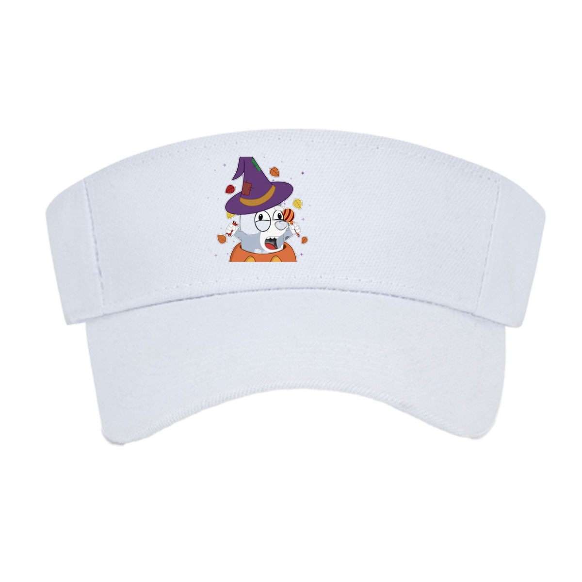 It's Spooky Season! Cartoon Dog in Witch Hat and Pumpkin -  Visor cap
