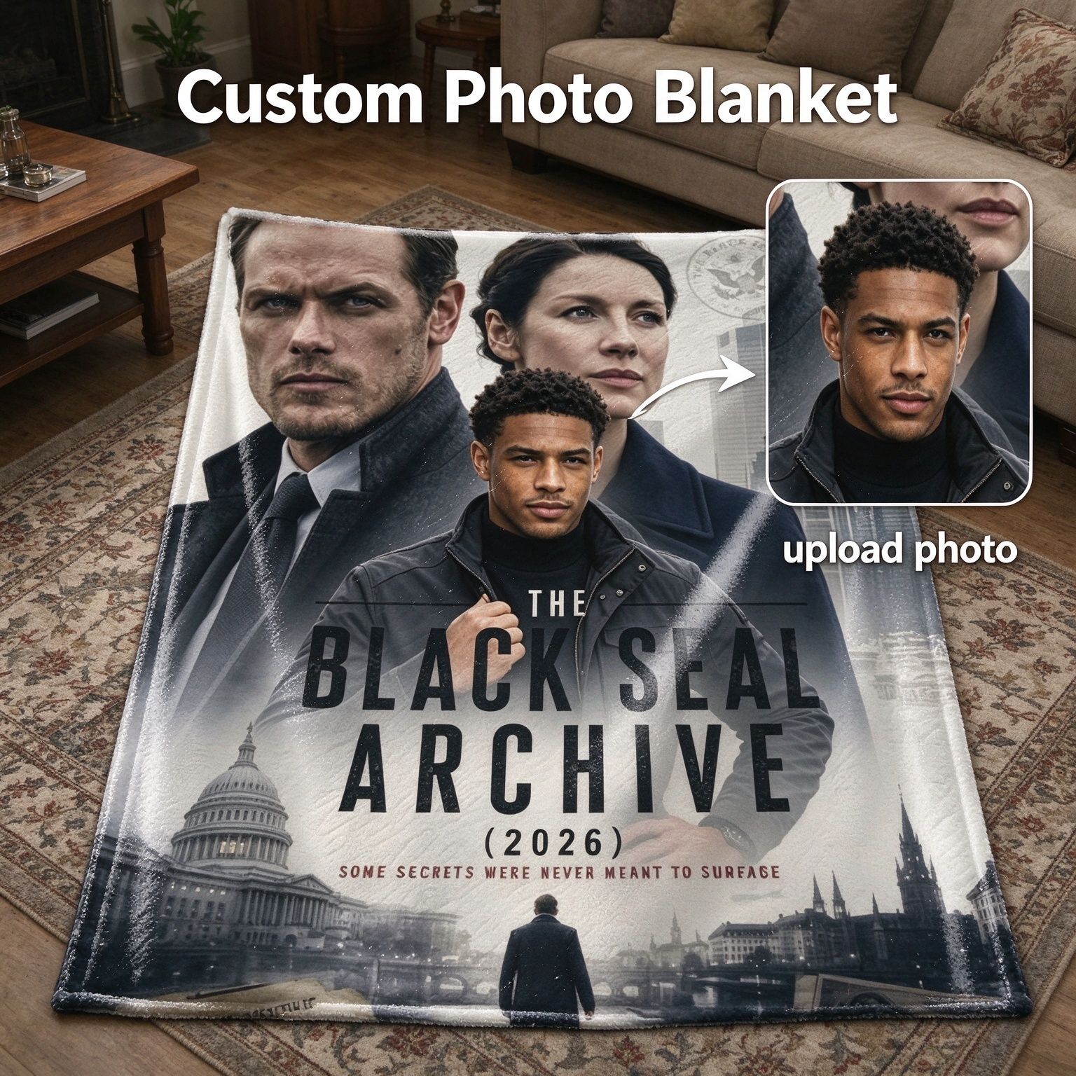 Custom Photo Flannel Blanket Personalized Portrait Poster Throw Ultra Soft Anti-Pilling Cozy Fleece Blanket for Bed