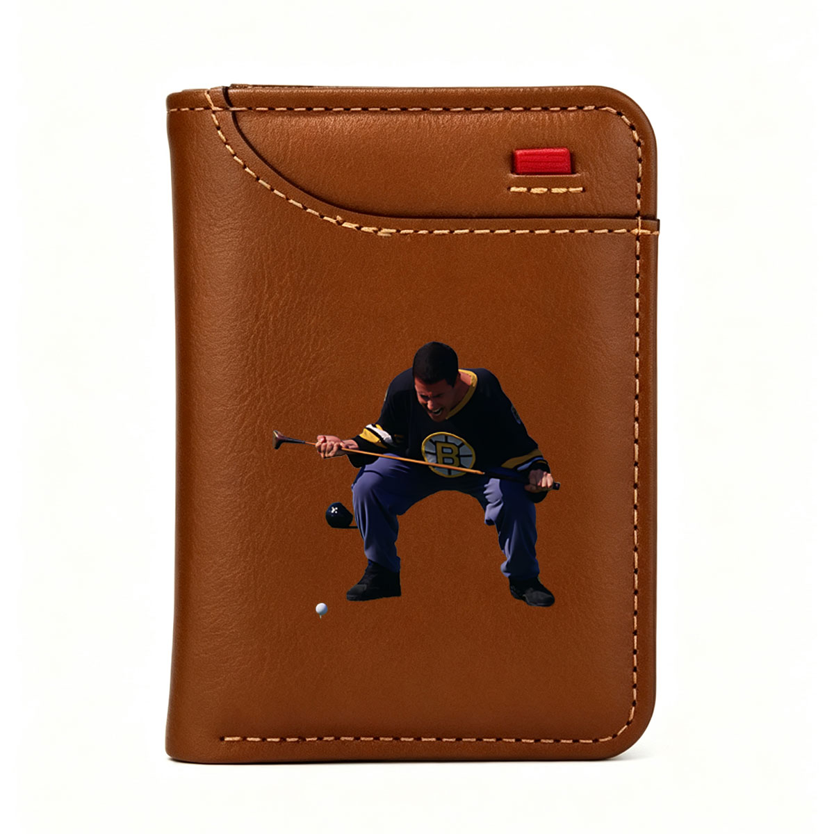 Boston Bruins Player Playing Golf with Hockey Stick - Vertical Style Wallet
