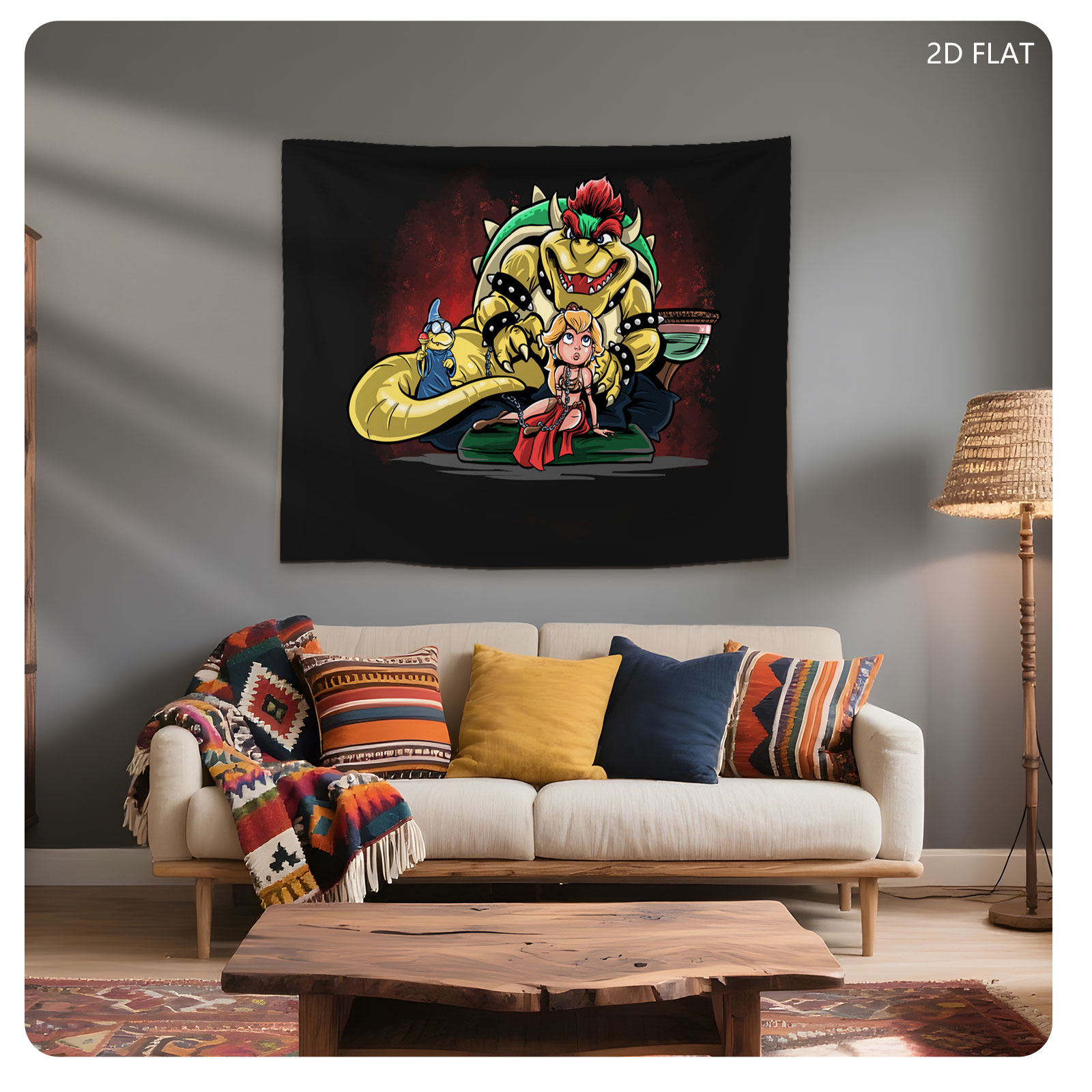 Bowser, Princess Peach, and Kamek in a Dramatic Scene - Tapestry
