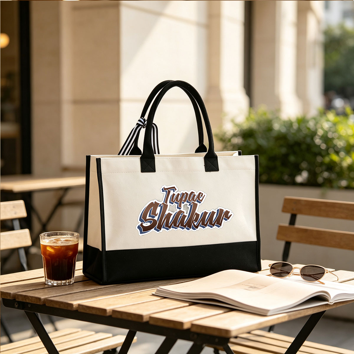 Tupac Shakur Signature Logo - Canvas patchwork gift tote bag