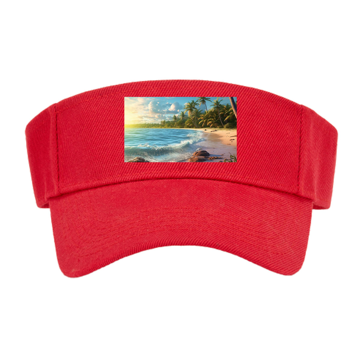Tropical Beach at Sunset with Palm Trees and Gentle Waves -  Visor cap
