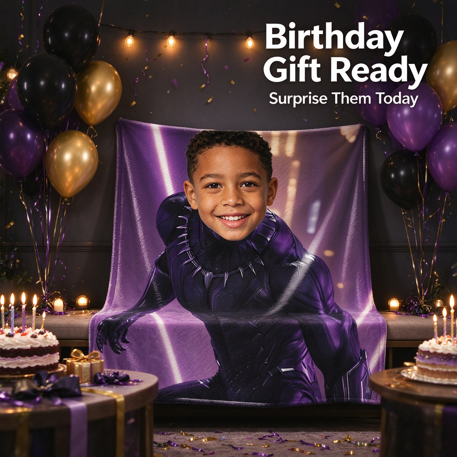 Custom Face Superhero Blanket Personalized Photo Flannel Throw Ultra-Soft Purple Hero Suit Design Ideal Birthday Gift