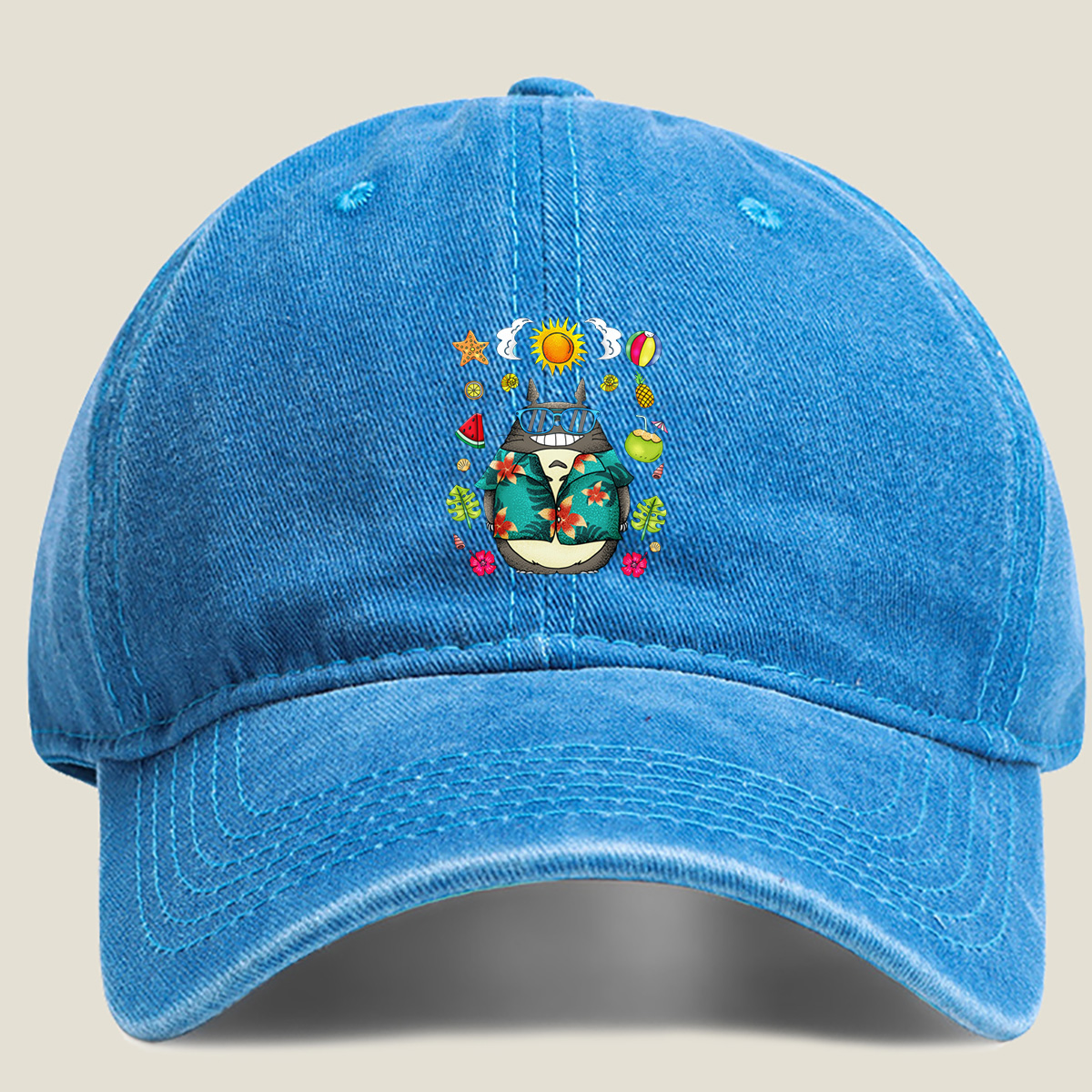 Totoro in Tropical Vibes - Washed Denim - Baseball Cap