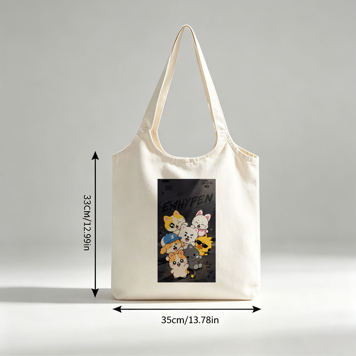 ENHYPEN Cute Cartoon Cats Group Pose on Dark Background Wallpaper - Canvas shoulder bags/