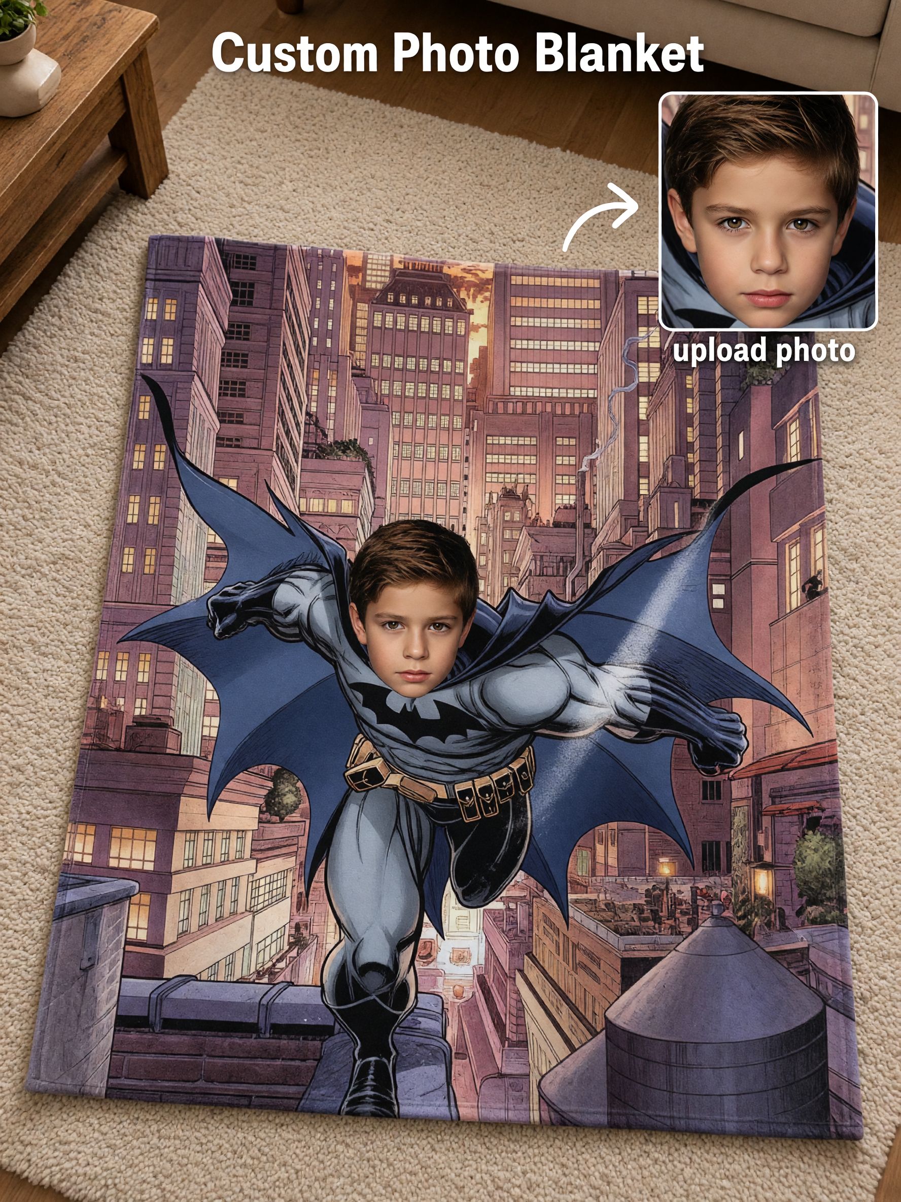 Personalized Custom Face Superhero Blanket Ultra Soft Flannel Comic Vigilante Bed Sofa Throw Cozy Keepsake Gift