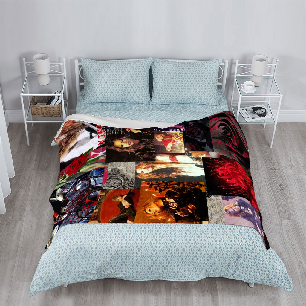 X Japan Band Members in Dramatic Performance and Artistic Portraits Featuring Red Roses and Gothic Imagery - Blankets