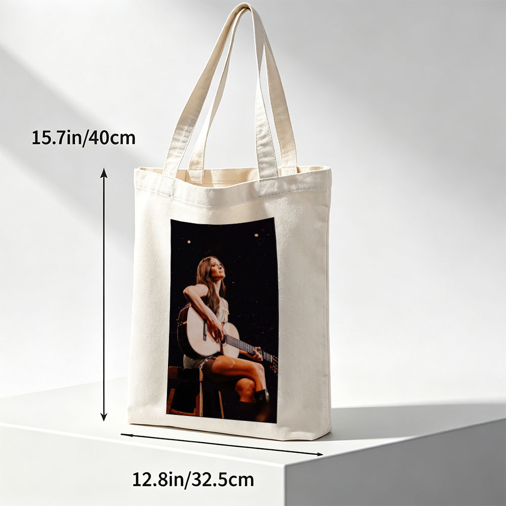 Lana Del Rey Playing Acoustic Guitar on Stage in a Starry Night Setting - Canvas tote bags