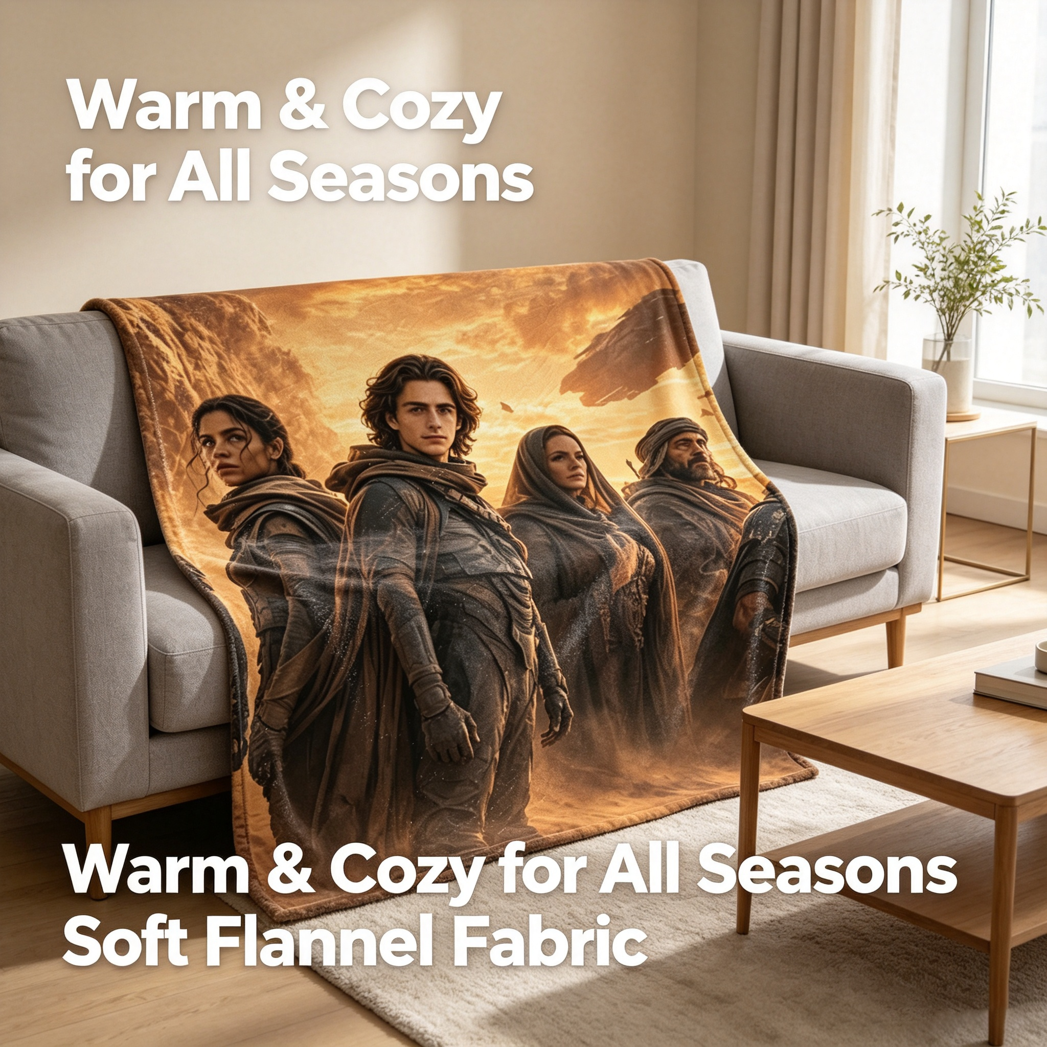 Custom Face Blanket Dune Inspired Desert Warriors Flannel Blanket for Couch, Bed, or Travel Perfect Gift for Sci-Fi Fans and Movie Enthusiasts