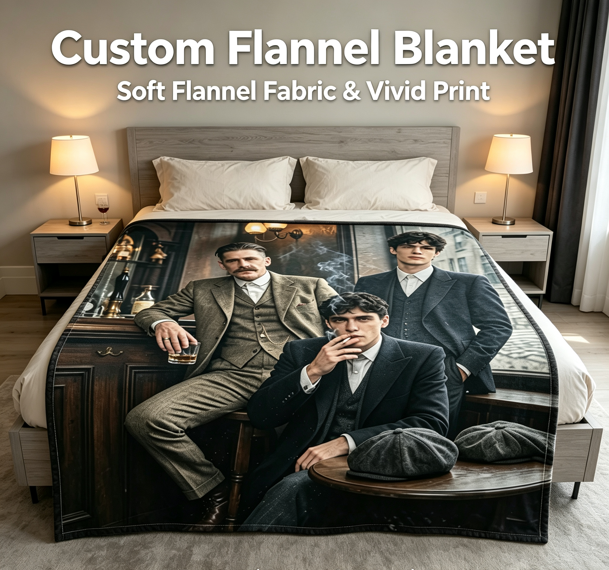 Custom Face Blanket Featuring Vintage Gentlemen in Classic Suit Style Flannel Blanket for Cozy Living Room or Bedroom Use Perfect Gift for Men or Father's Day Giveaway