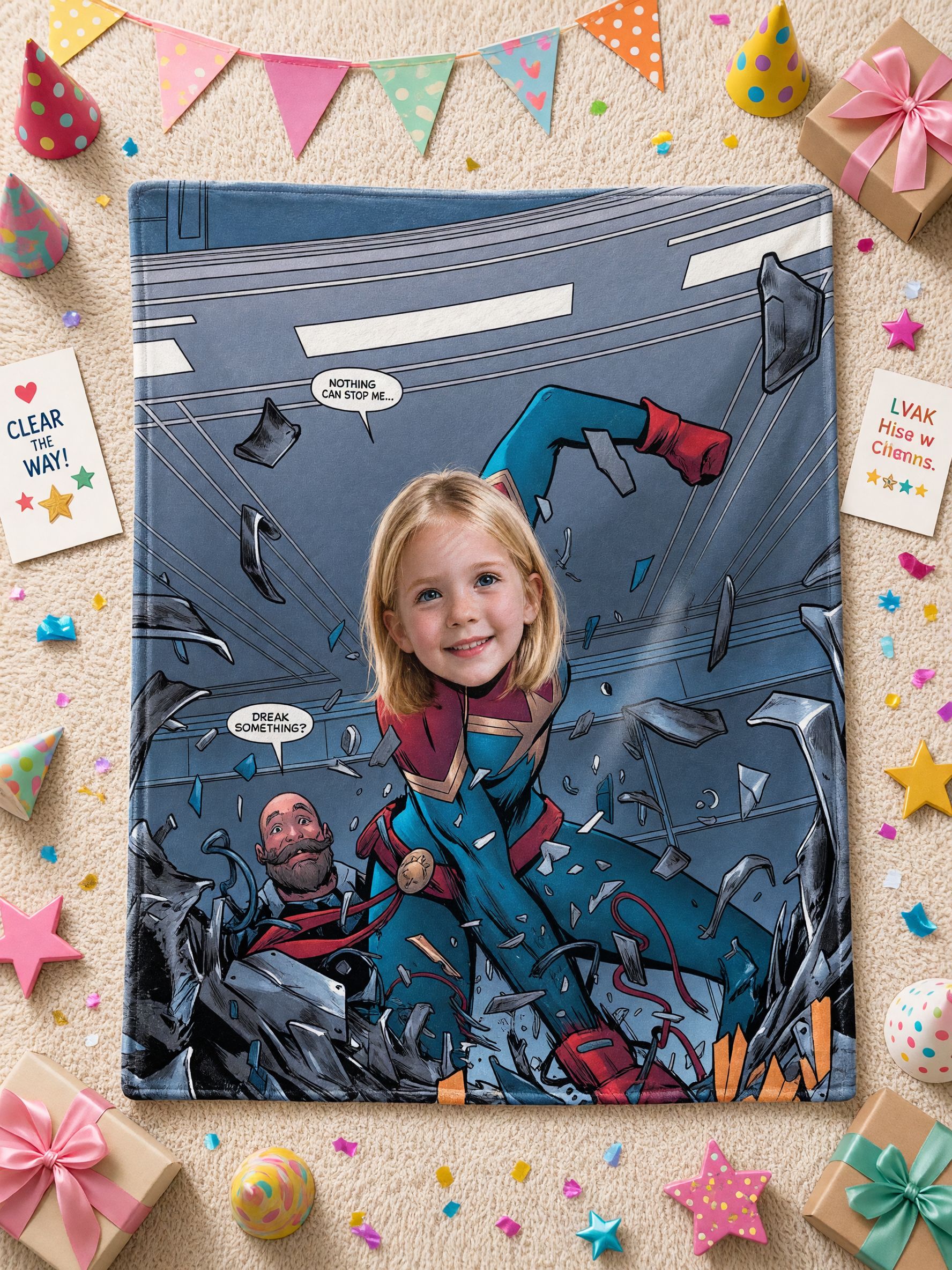 Custom Face Blanket Personalized Superhero Comic Flannel Throw Blanket for Kids Adults, Ideal Cozy Photo Gift