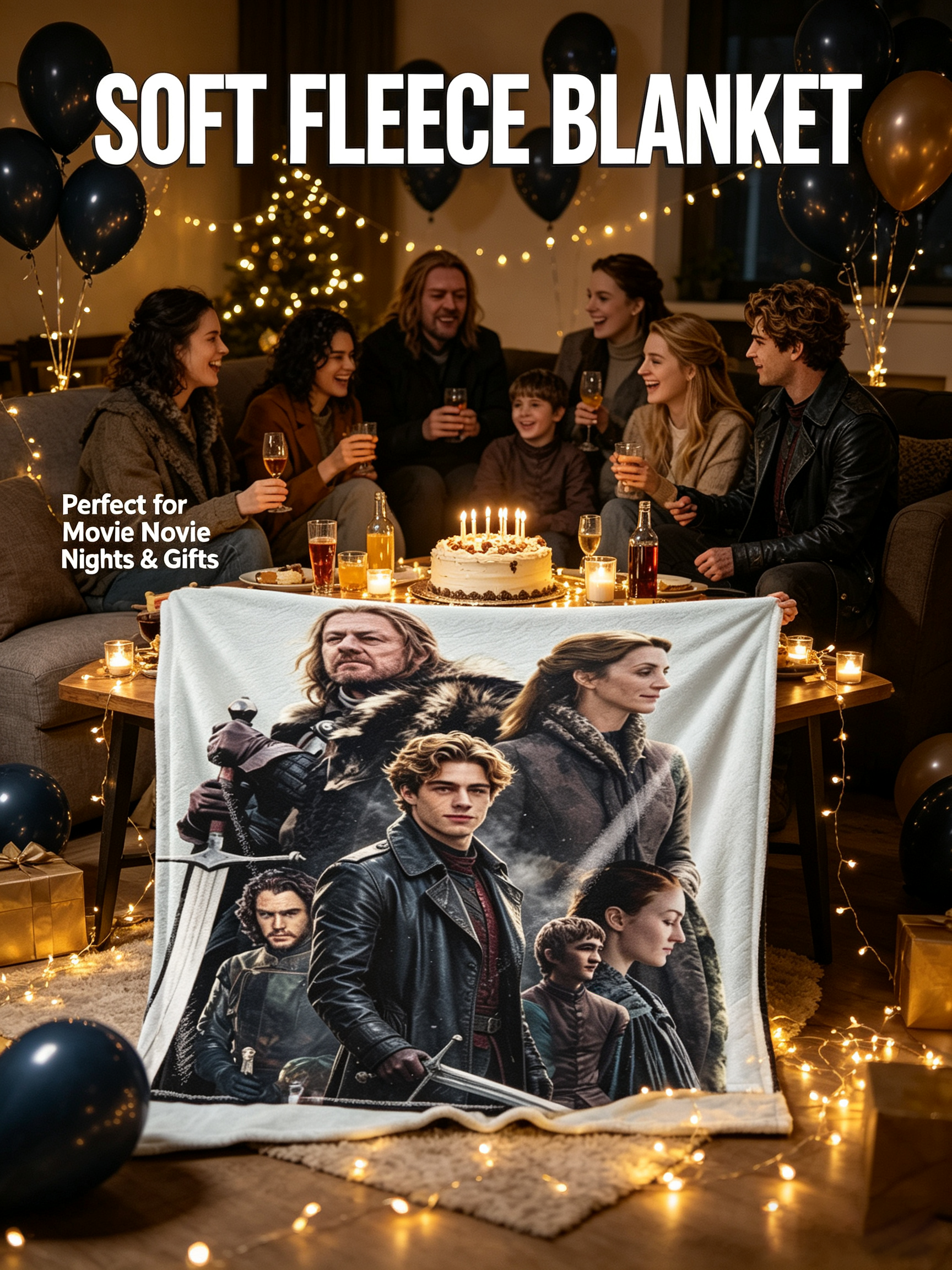 Custom Face Blanket Game of Thrones Stark Family Flannel Blanket Cozy Winter Bedding Gift for Fans and Collectors