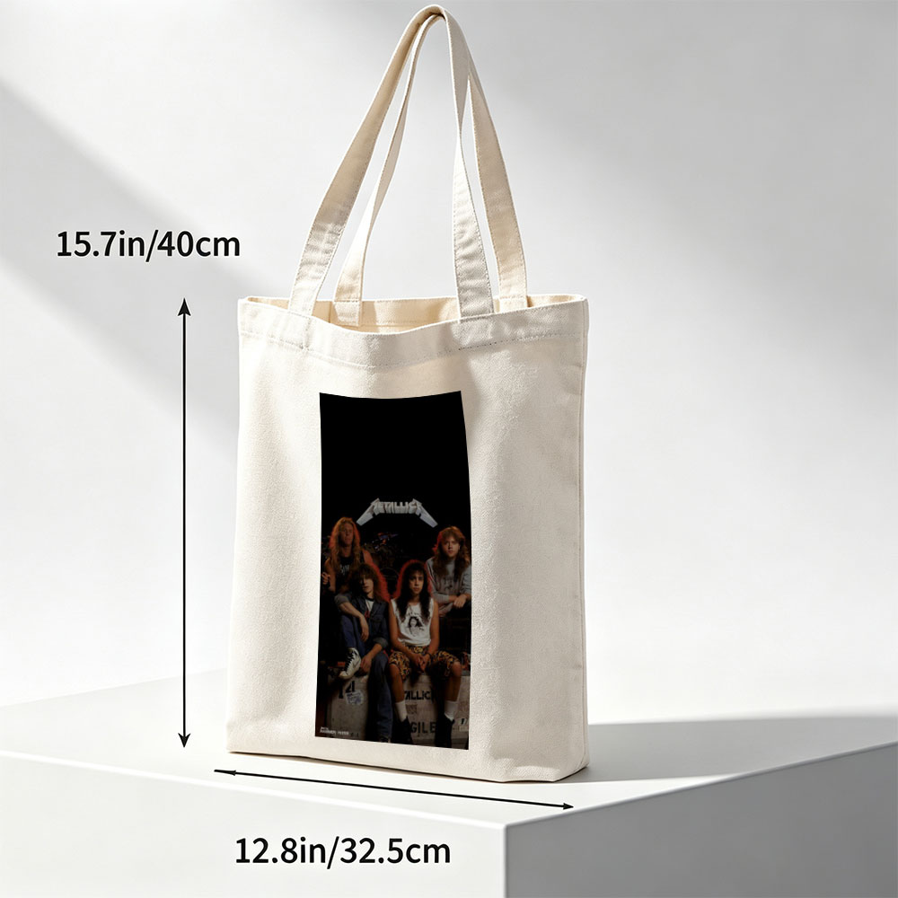 Metallica Band Members in Studio Session with Iconic Logo and Vintage Gear - Canvas tote bags