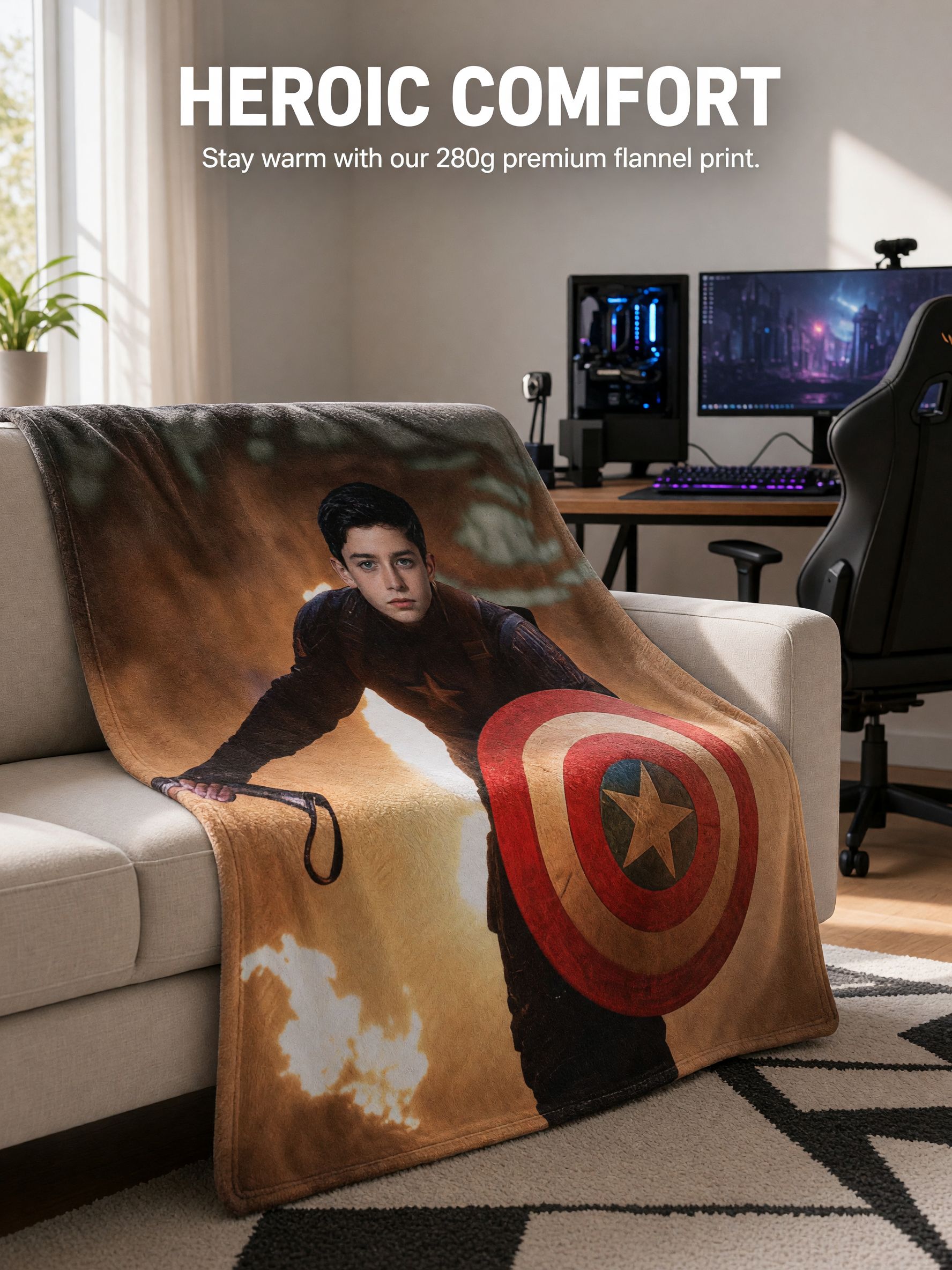 Personalized Face Photo Superhero Flannel Fleece Blanket, Soft Anti-Pilling Throw, Ideal Custom Gift for Bed Couch