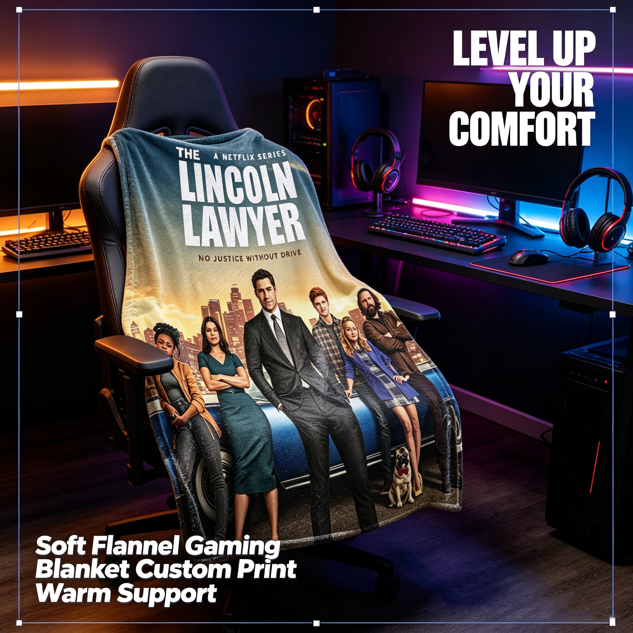 Custom Face Blanket The Lincoln Lawyer Netflix Series Flannel Blanket for Couch or Bed Cozy Gift for Fans and Movie Lovers