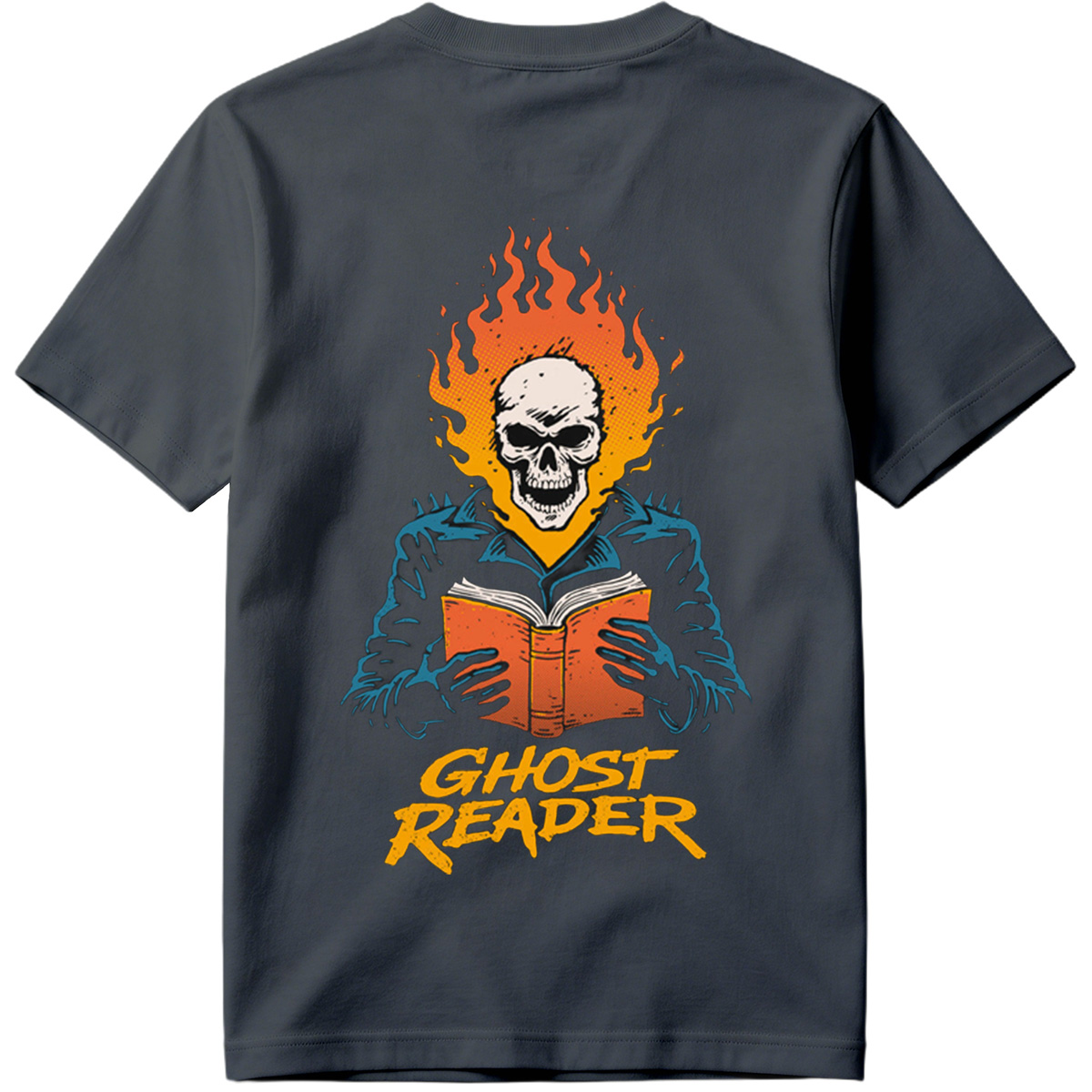 Ghost Reader: Skull with Flames Reading a Book - Tee