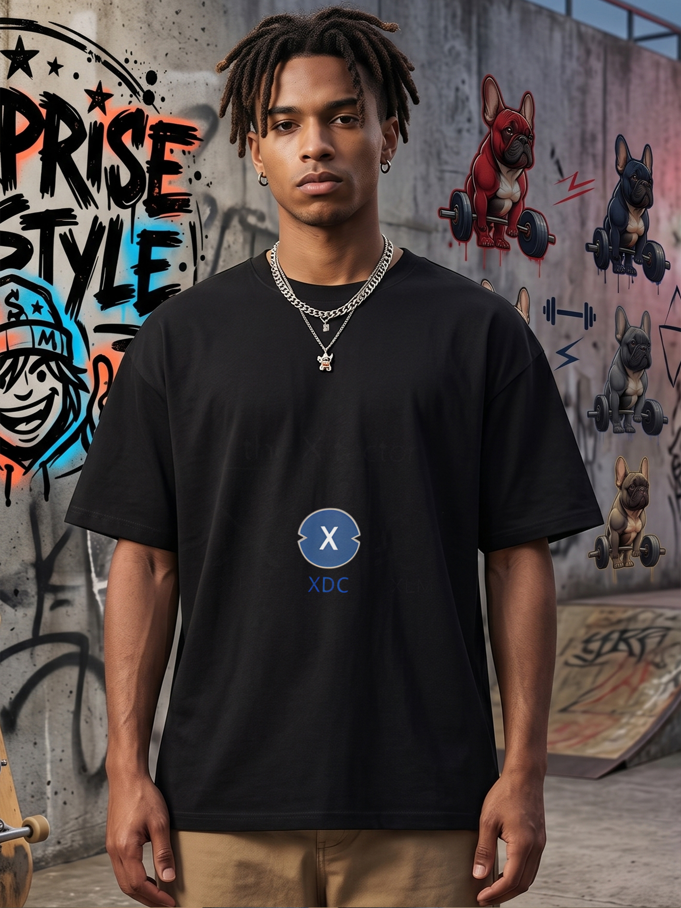 Men's Printed T-Shirt with XDC Crypto Logo Design - Casual Round Neck Summer Lightweight Breathable Short Sleeve Tee for Tech Enthusiasts and Cryptocurrency Fans