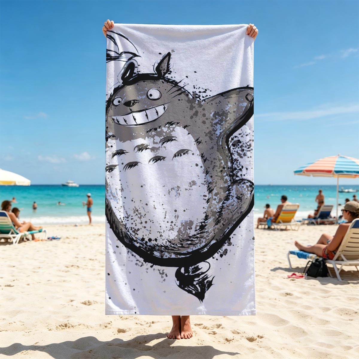 Totoro with Umbrella and Mini Totoros - Beach towels
